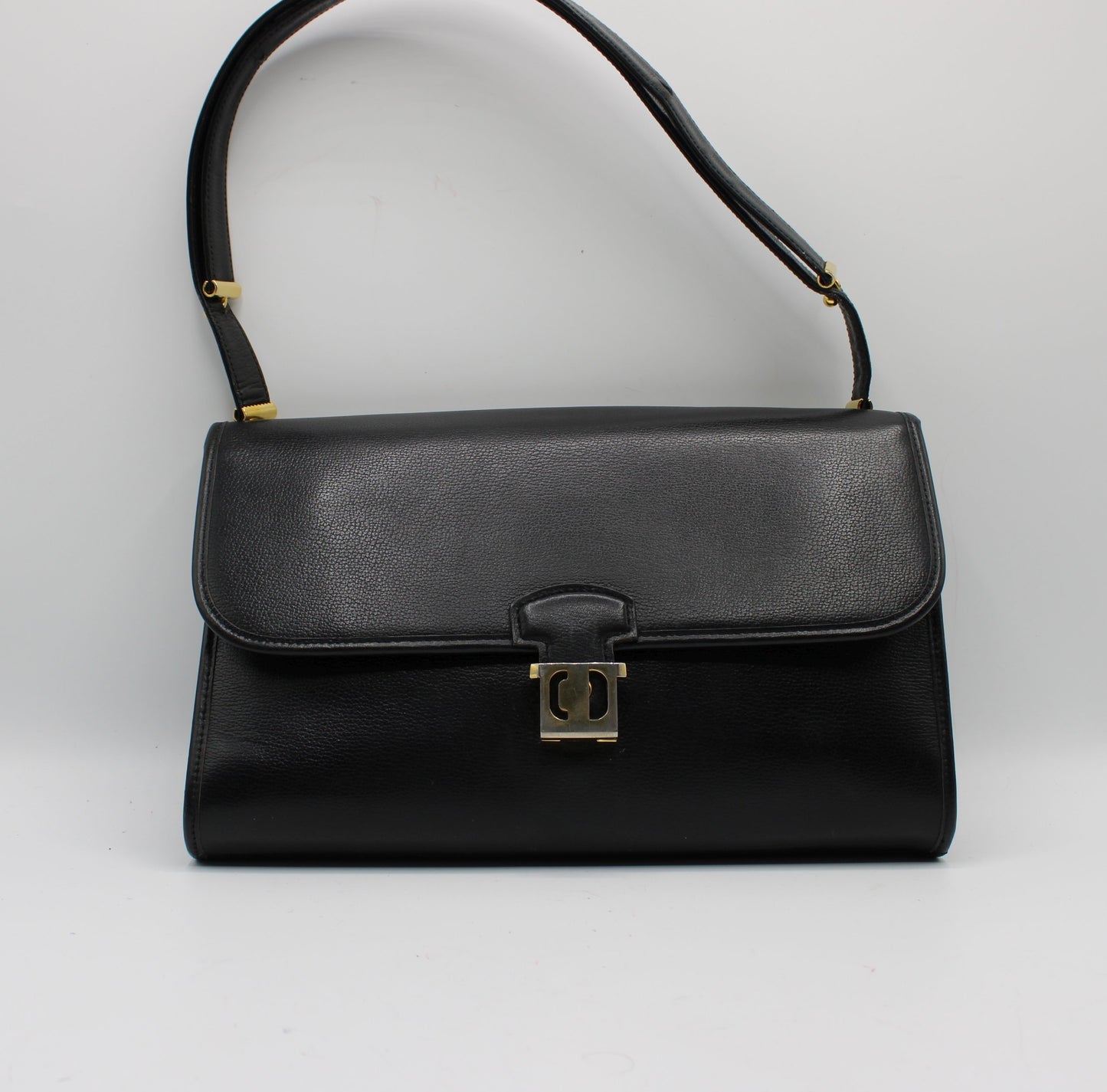Christian Dior Black Leather Gold CD Clasp Shoulder Bag