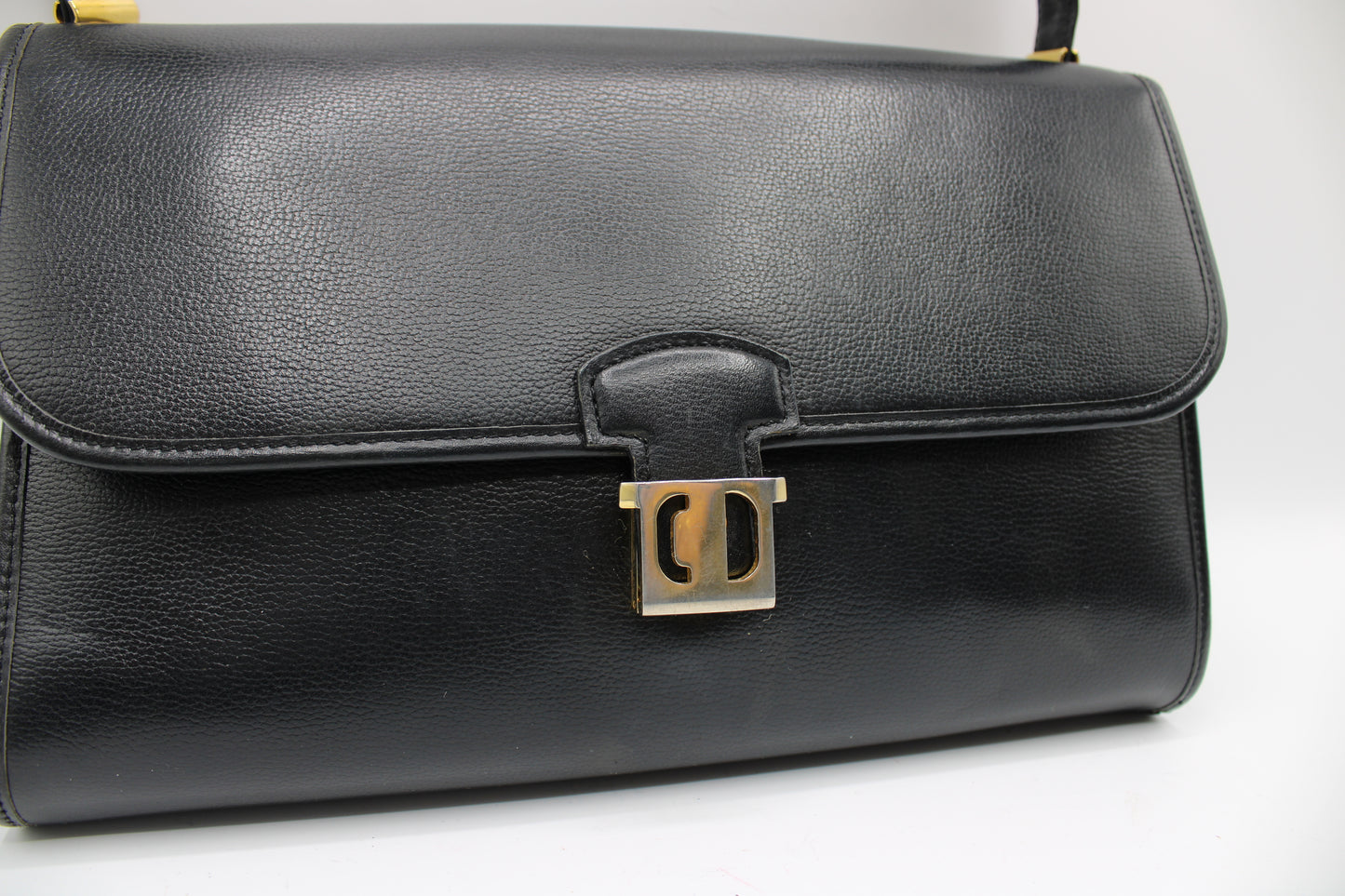 Christian Dior Black Leather Gold CD Clasp Shoulder Bag