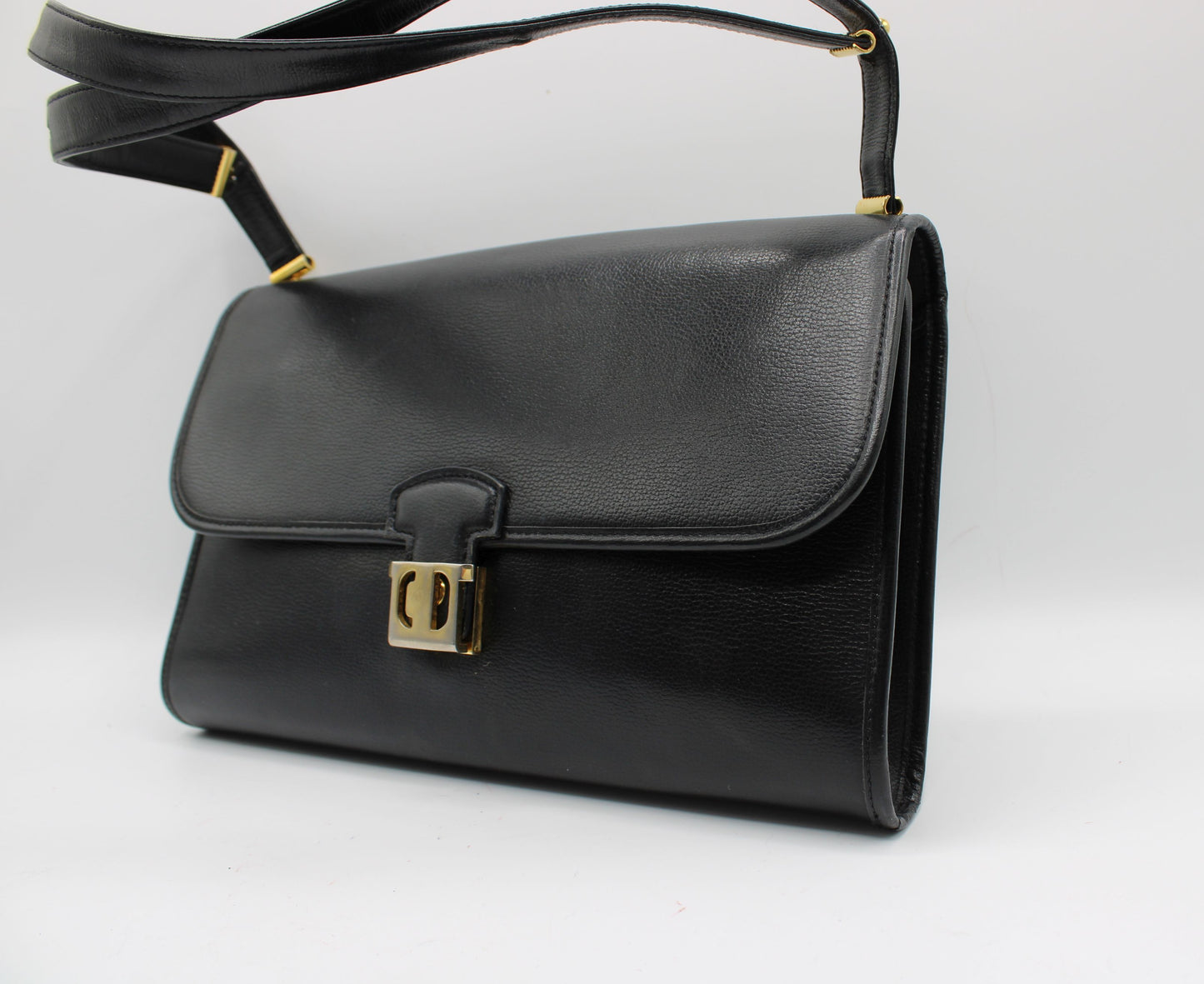 Christian Dior Black Leather Gold CD Clasp Shoulder Bag