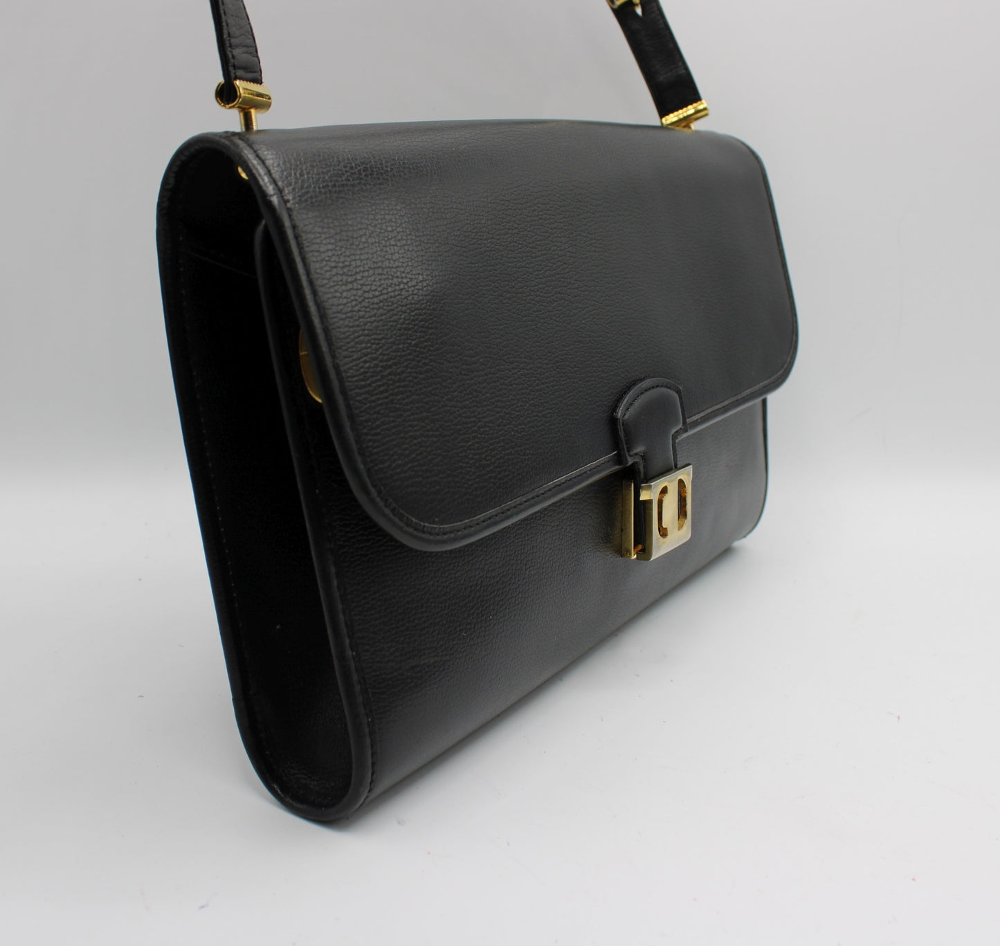 Christian Dior Black Leather Gold CD Clasp Shoulder Bag
