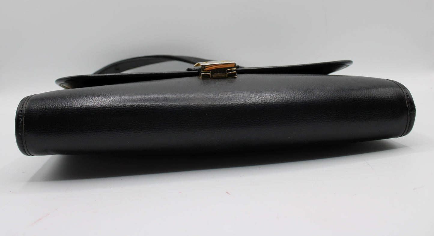 Christian Dior Black Leather Gold CD Clasp Shoulder Bag