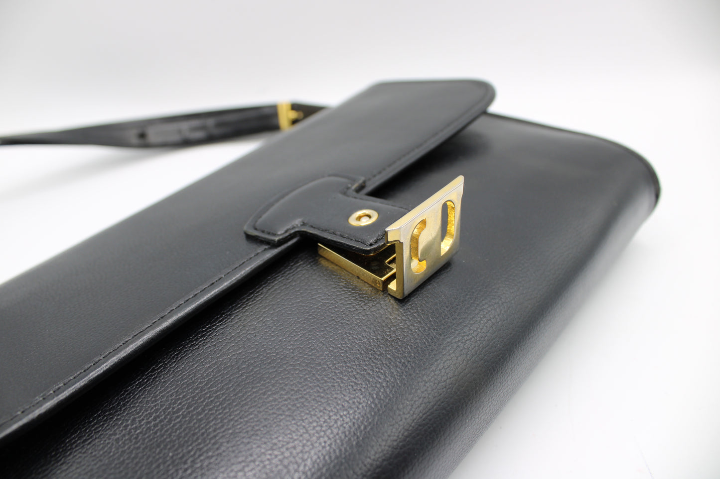 Christian Dior Black Leather Gold CD Clasp Shoulder Bag
