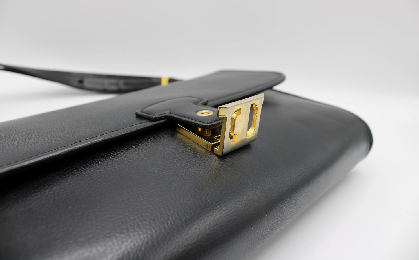Christian Dior Black Leather Gold CD Clasp Shoulder Bag