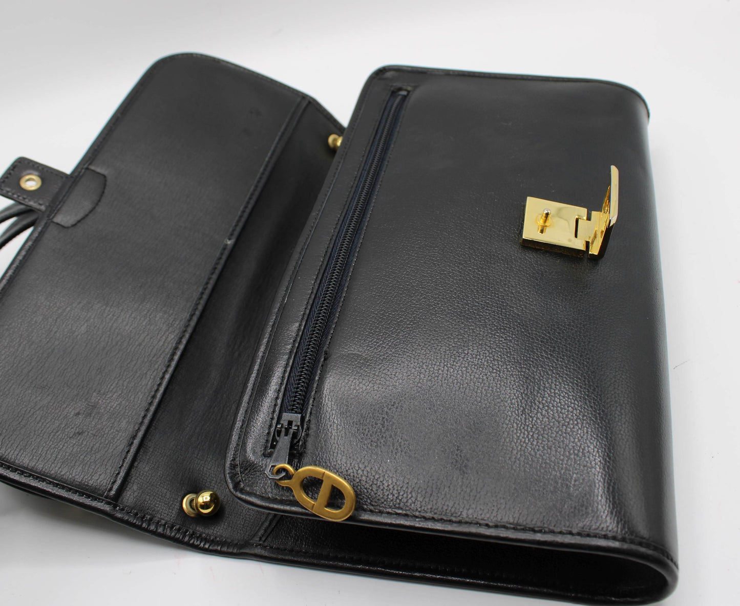 Christian Dior Black Leather Gold CD Clasp Shoulder Bag