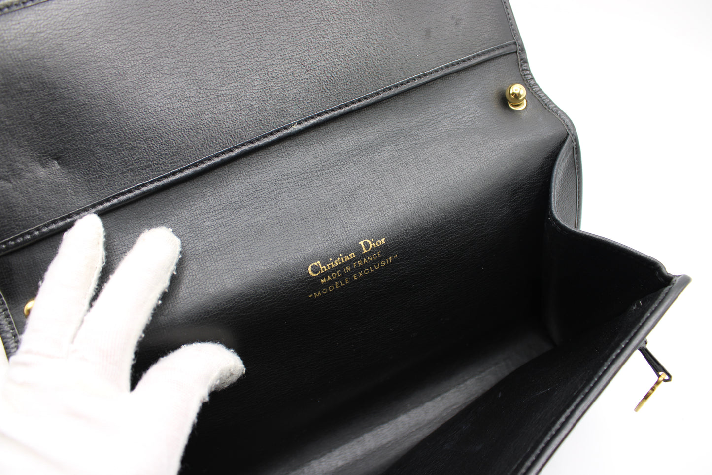 Christian Dior Black Leather Gold CD Clasp Shoulder Bag