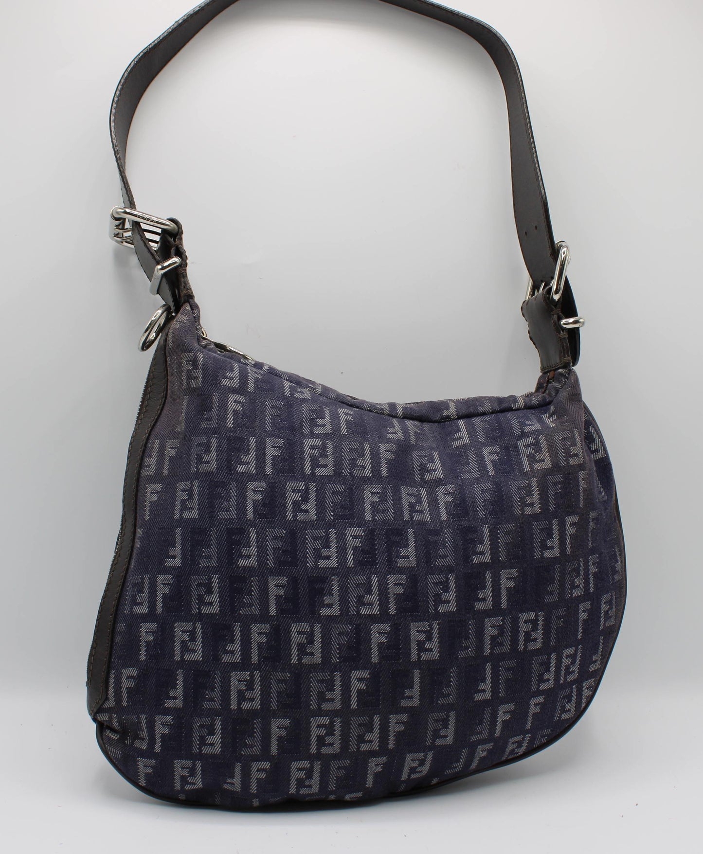 Fendi Blue Purple Zucca Canvas Oyster Shoulder Bag