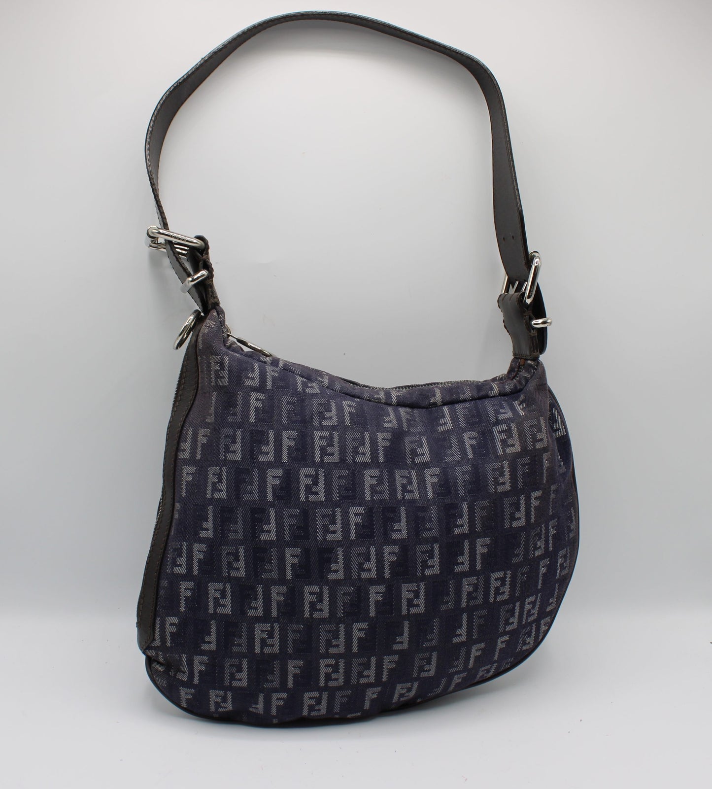 Fendi Blue Purple Zucca Canvas Oyster Shoulder Bag