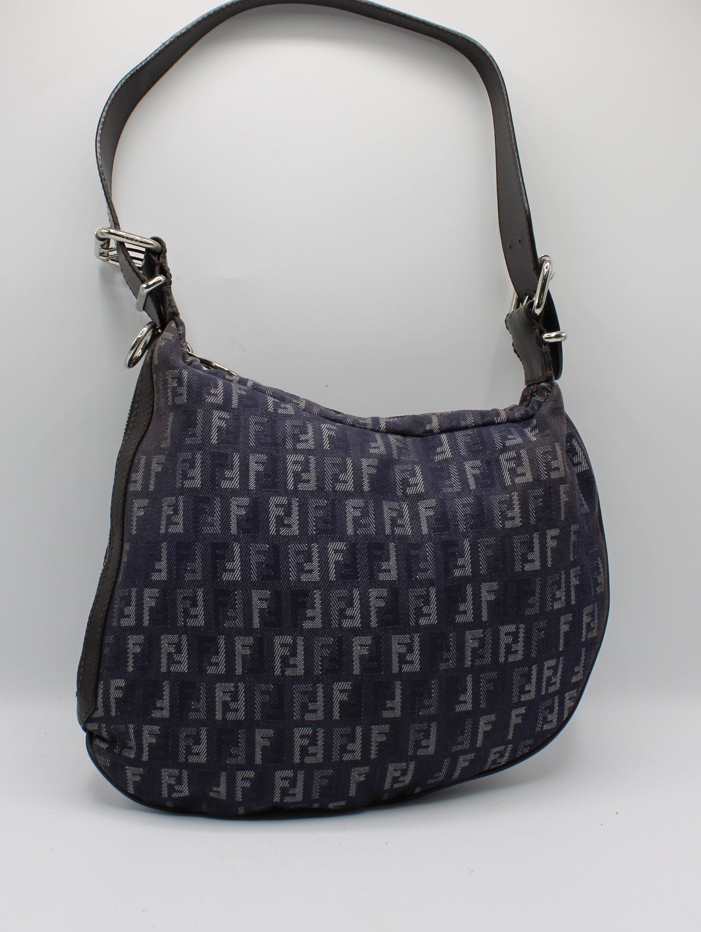 Fendi Blue Purple Zucca Canvas Oyster Shoulder Bag