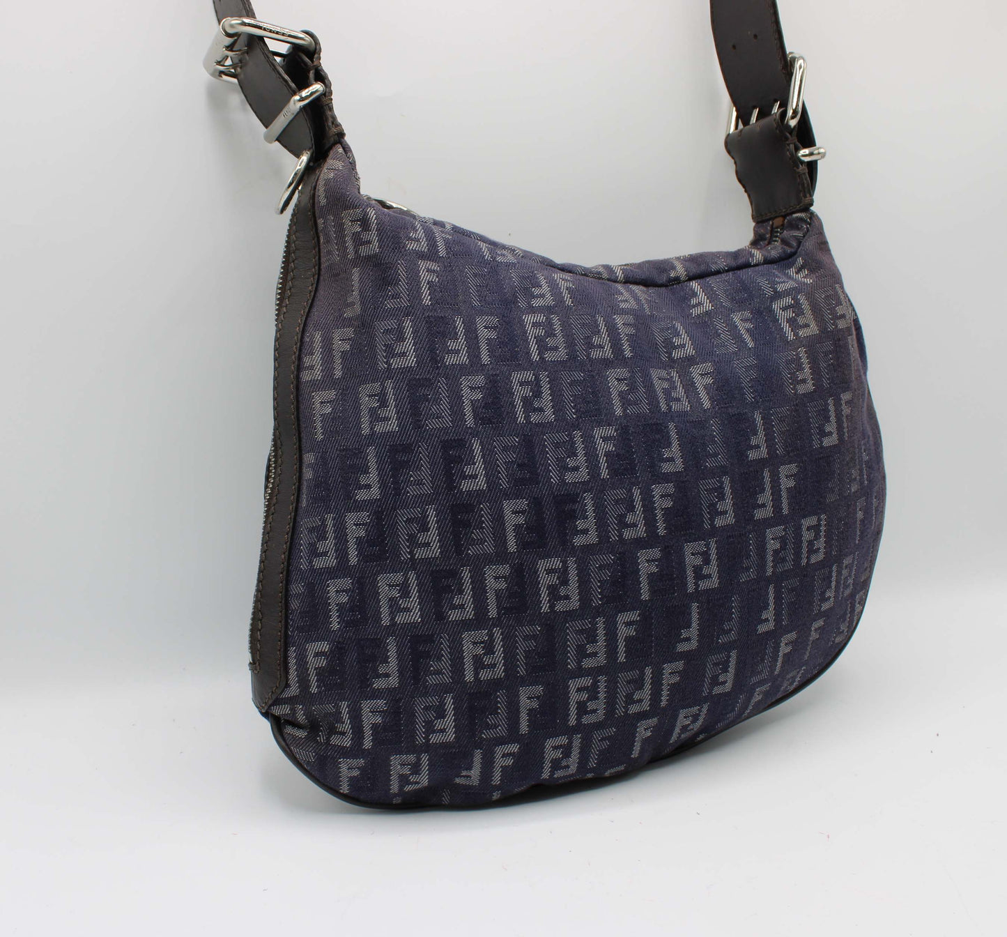 Fendi Blue Purple Zucca Canvas Oyster Shoulder Bag