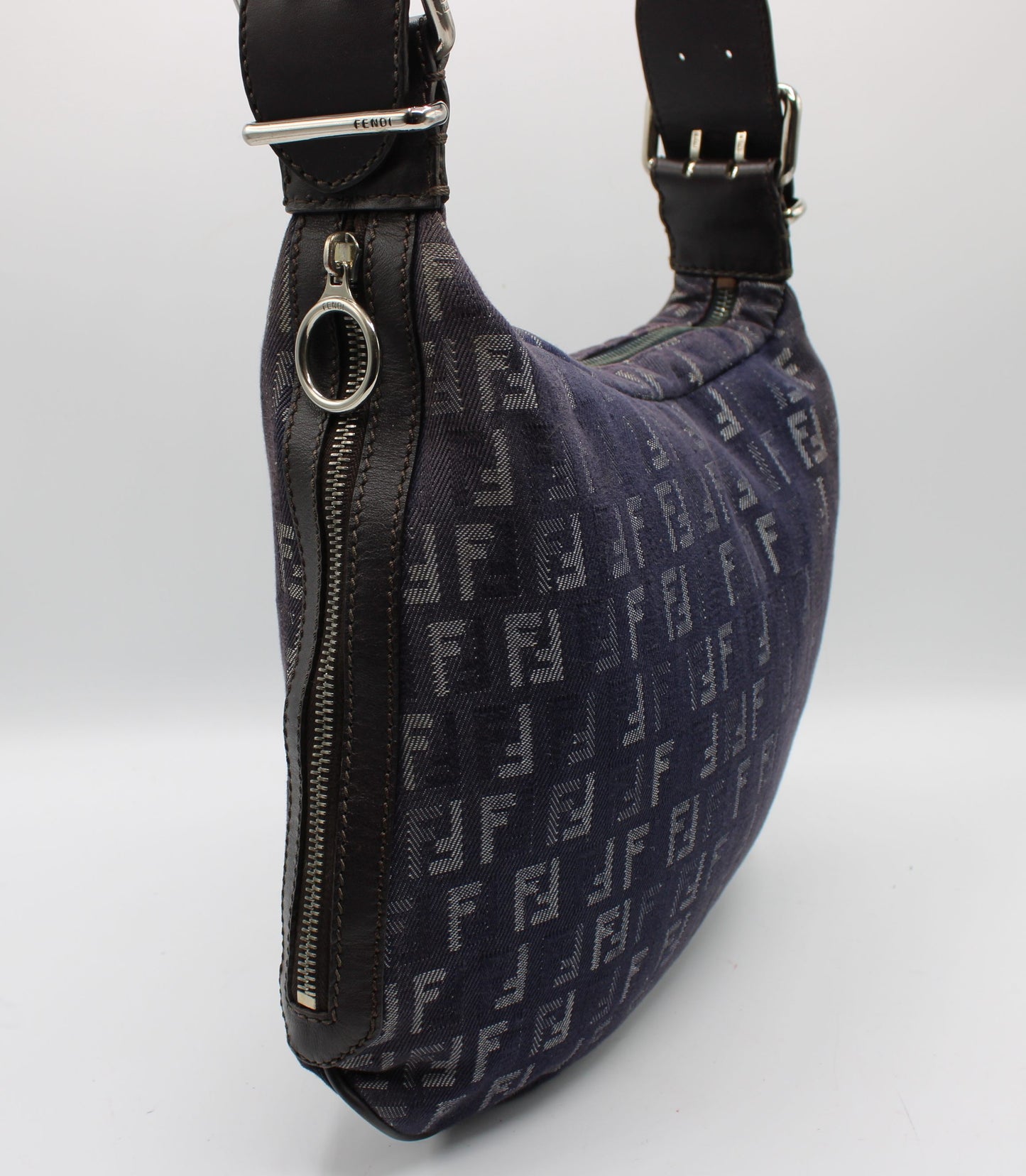 Fendi Blue Purple Zucca Canvas Oyster Shoulder Bag