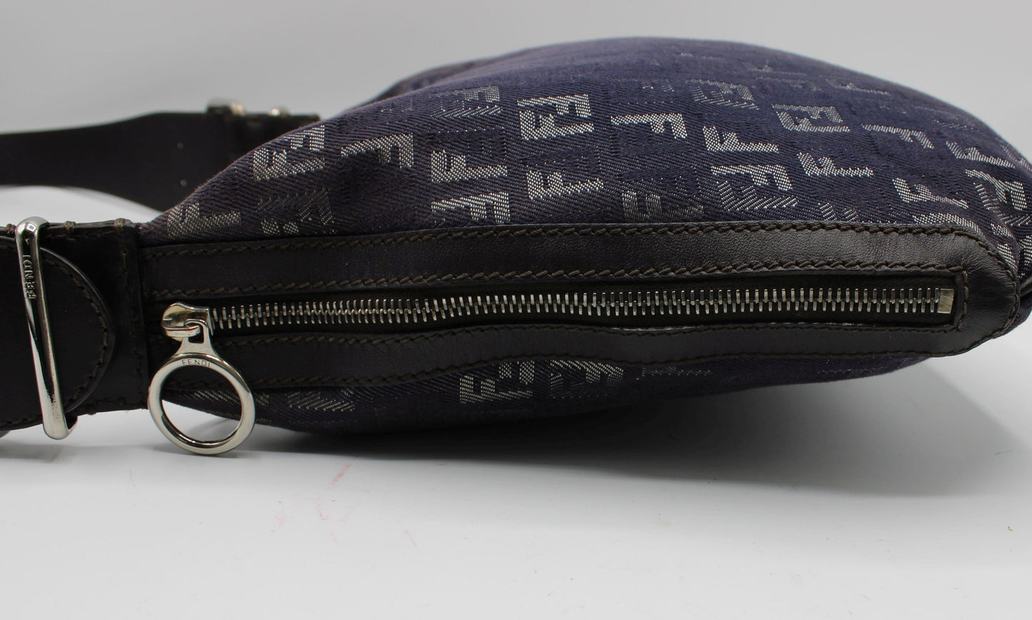 Fendi Blue Purple Zucca Canvas Oyster Shoulder Bag