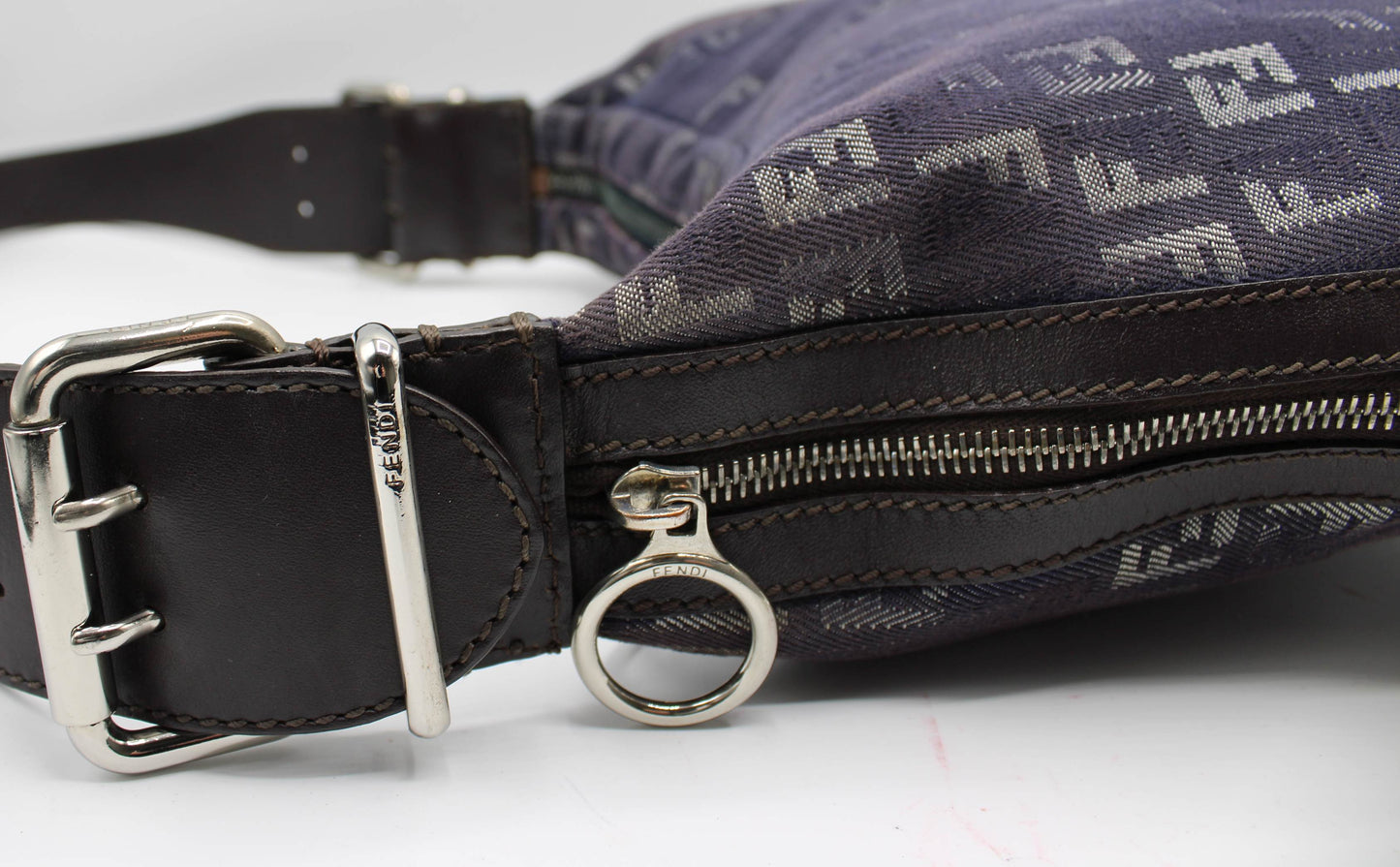 Fendi Blue Purple Zucca Canvas Oyster Shoulder Bag