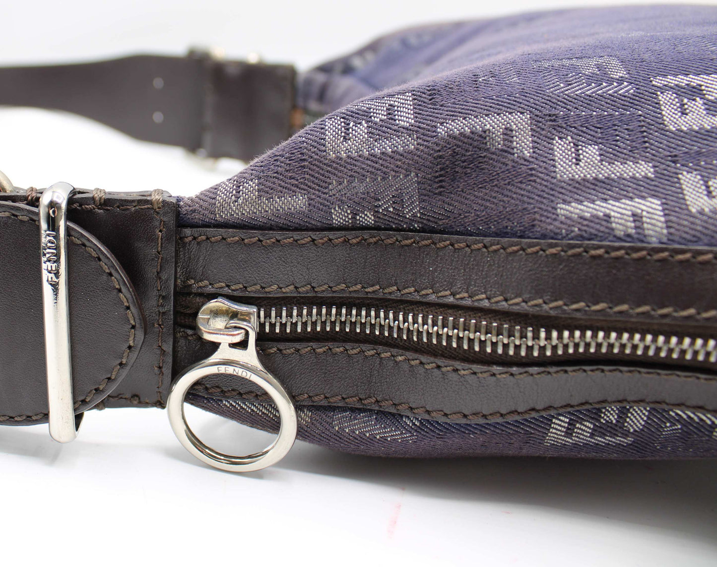 Fendi Blue Purple Zucca Canvas Oyster Shoulder Bag