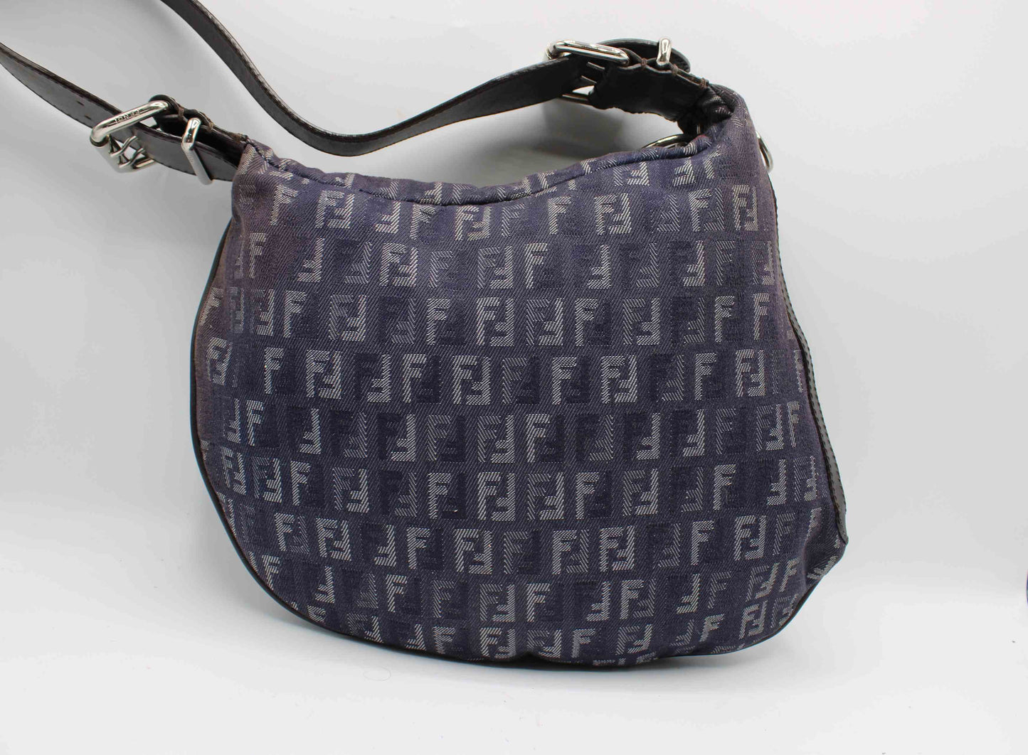 Fendi Blue Purple Zucca Canvas Oyster Shoulder Bag