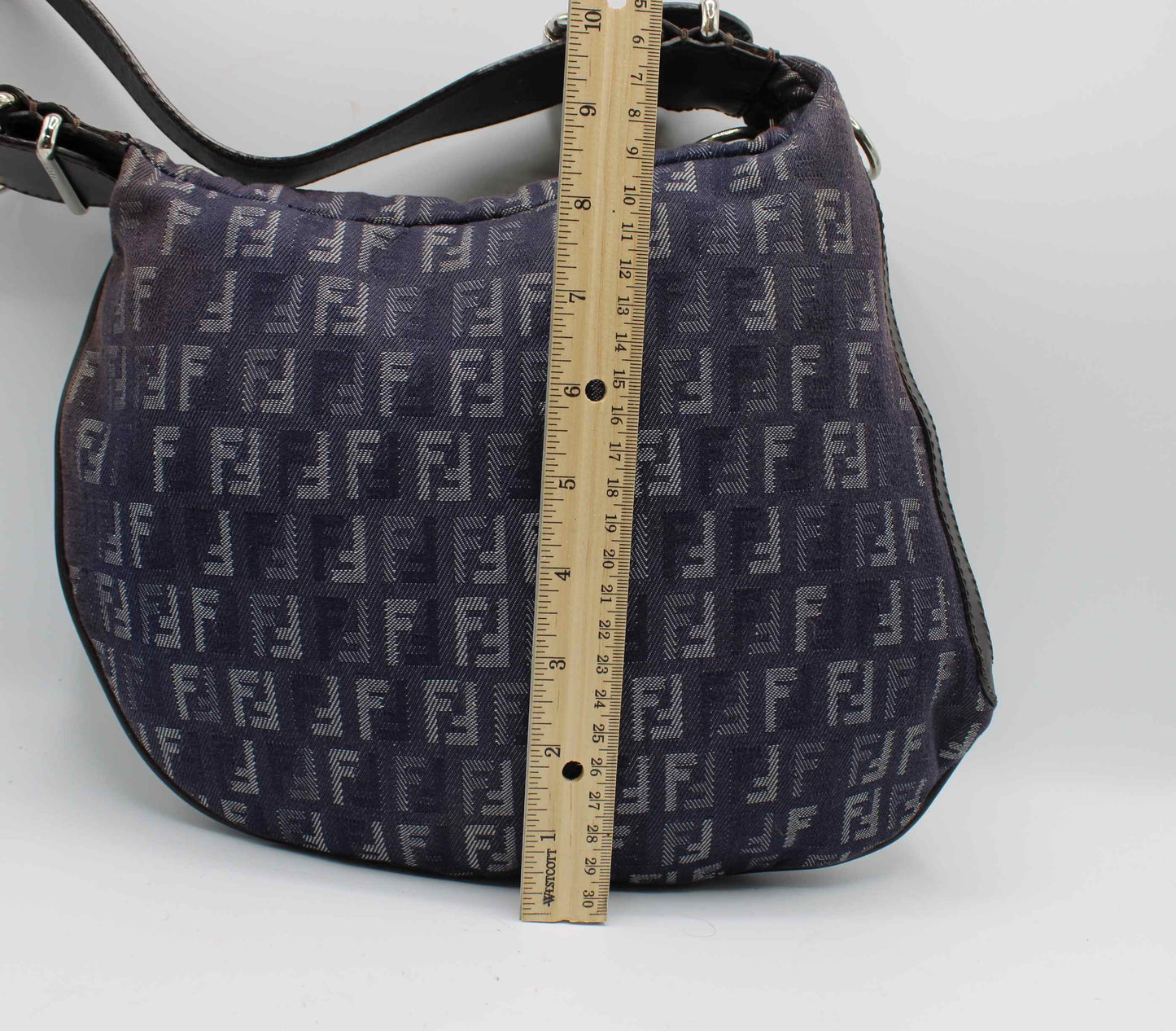 Fendi Blue Purple Zucca Canvas Oyster Shoulder Bag