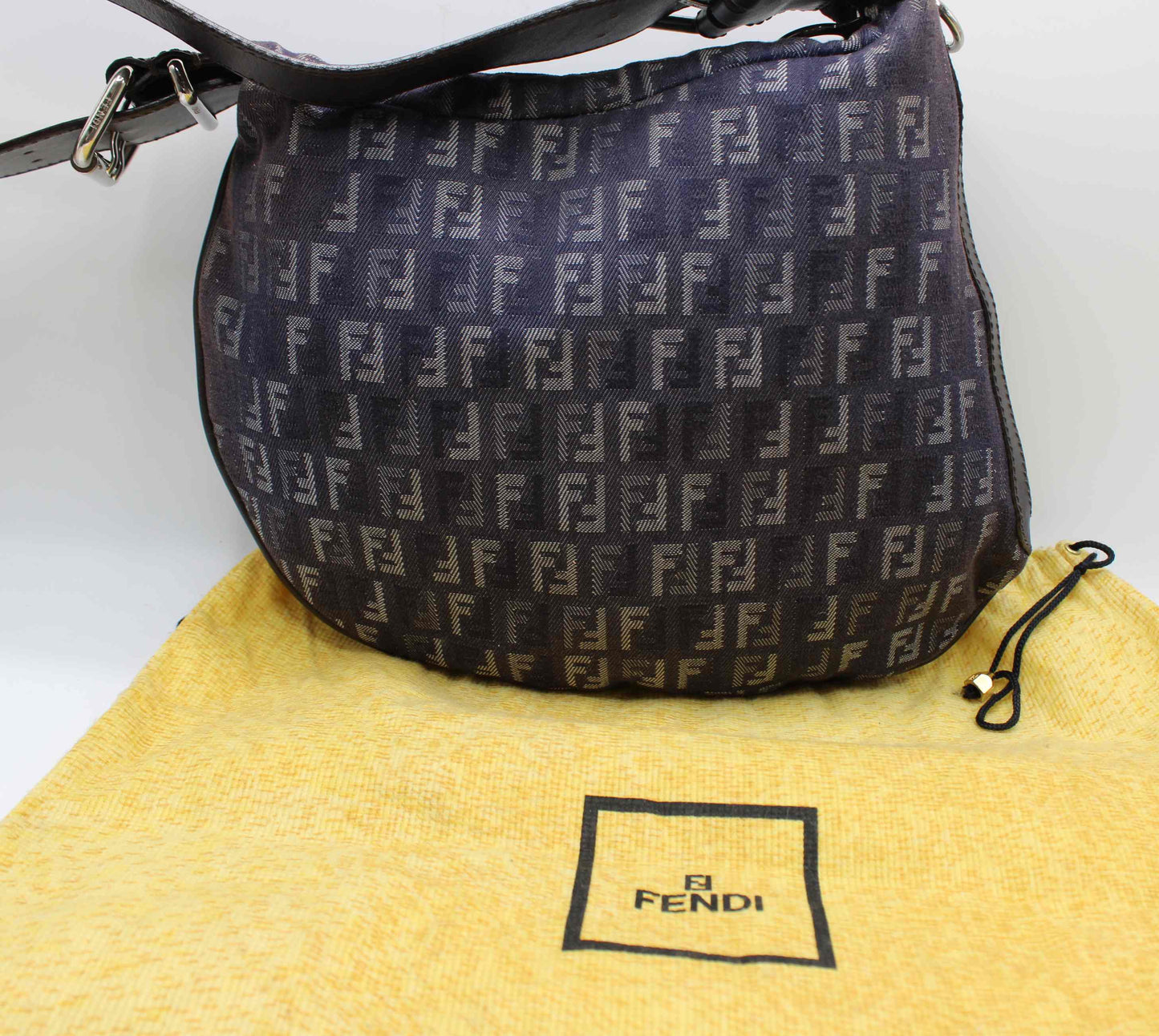 Fendi Blue Purple Zucca Canvas Oyster Shoulder Bag