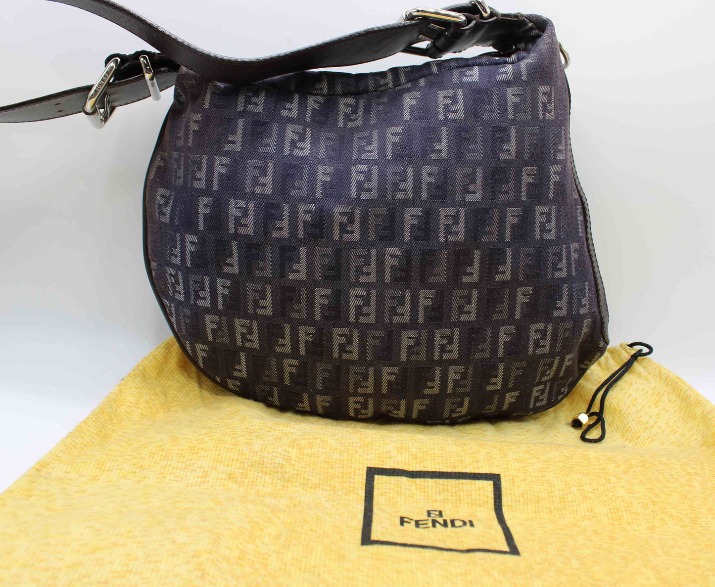 Fendi Blue Purple Zucca Canvas Oyster Shoulder Bag