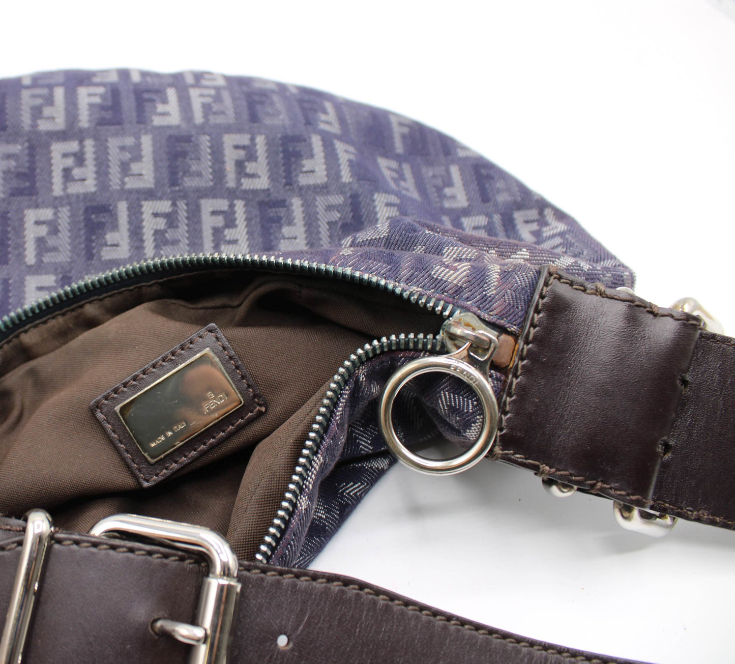 Fendi Blue Purple Zucca Canvas Oyster Shoulder Bag