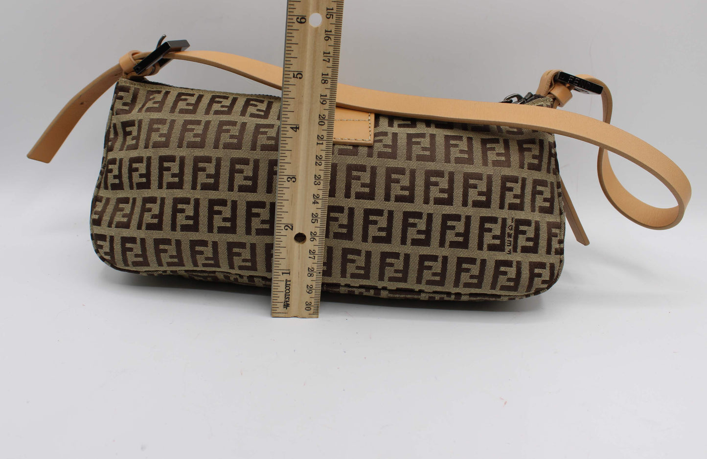 Fendi Beige Zucca Canvas Leather Baguette Shoulder Bag