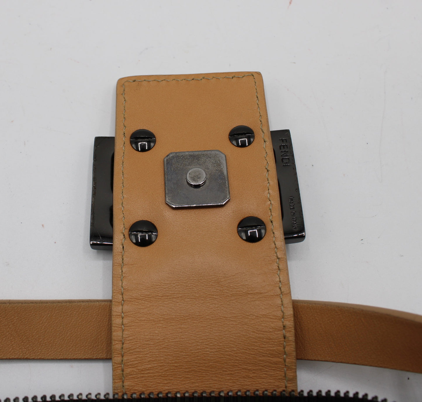 Fendi Beige Zucca Canvas Leather Baguette Shoulder Bag