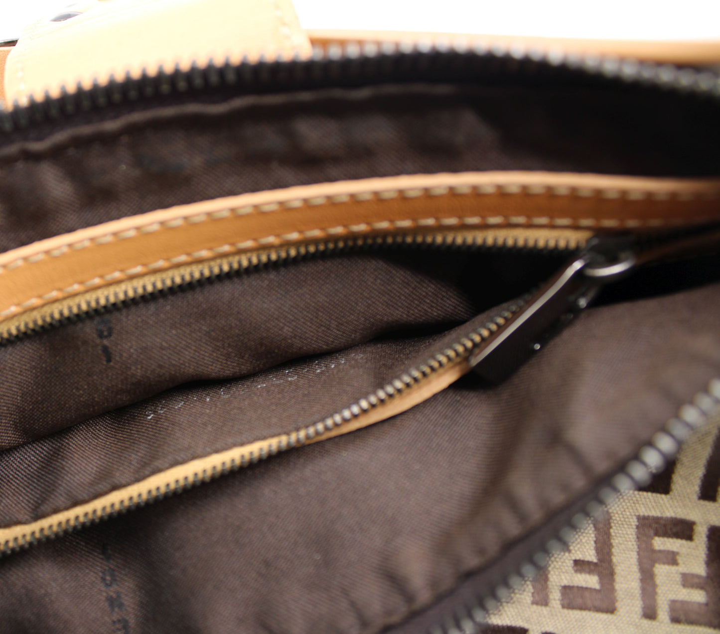 Fendi Beige Zucca Canvas Leather Baguette Shoulder Bag