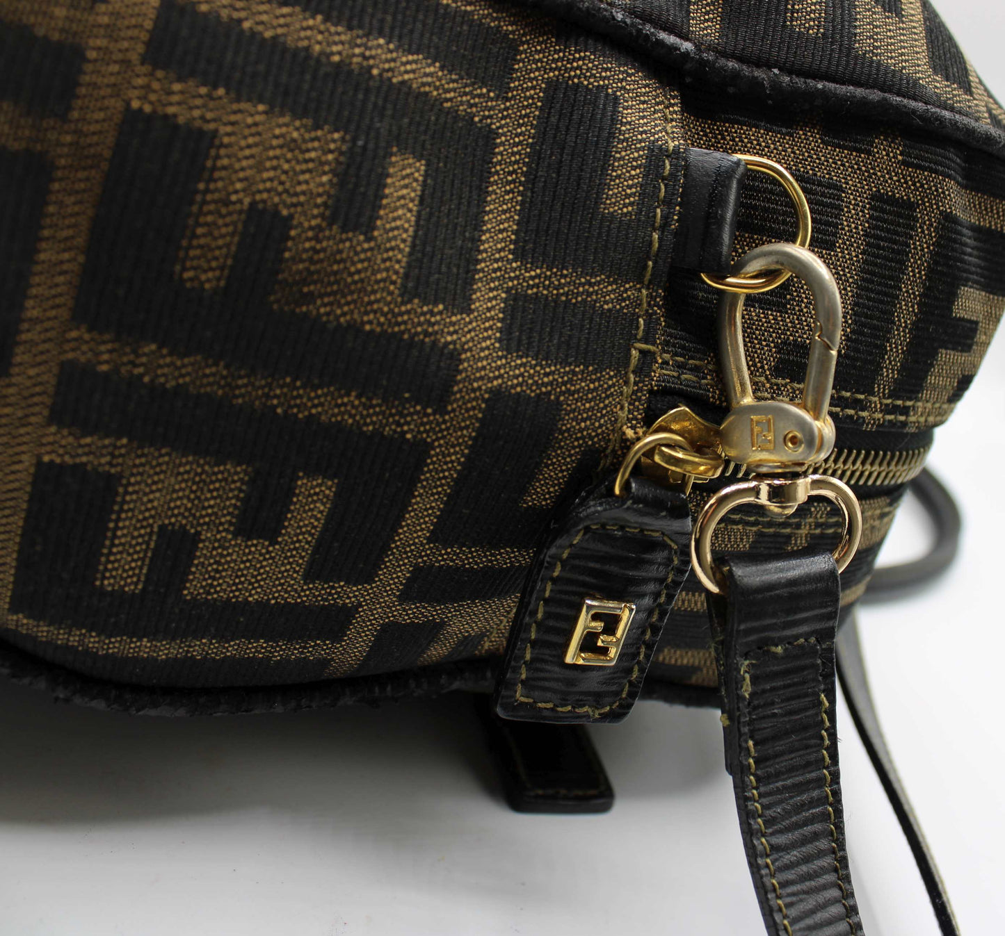 Fendi Zucca Brown Black Canvas Leather Boston Crossbody Bag