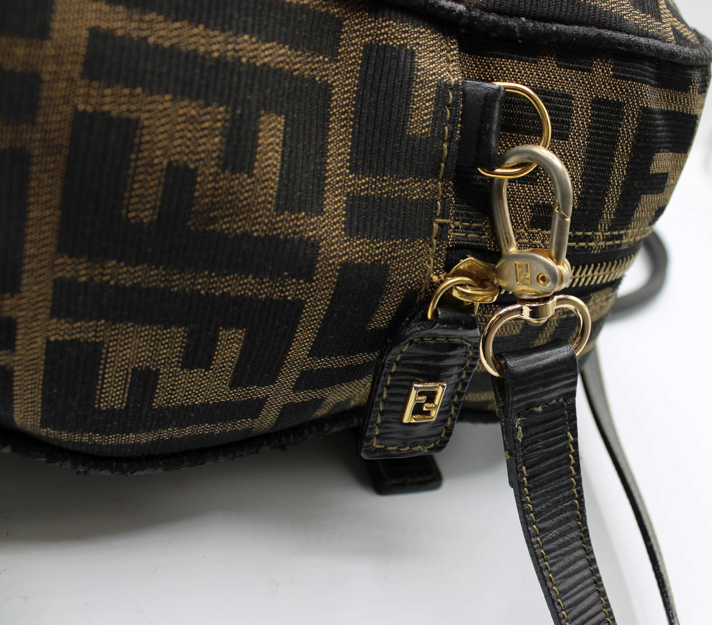 Fendi Zucca Brown Black Canvas Leather Boston Crossbody Bag