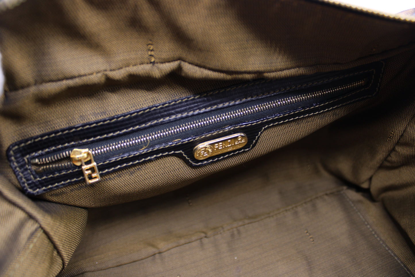 Fendi Zucca Brown Black Canvas Leather Boston Crossbody Bag