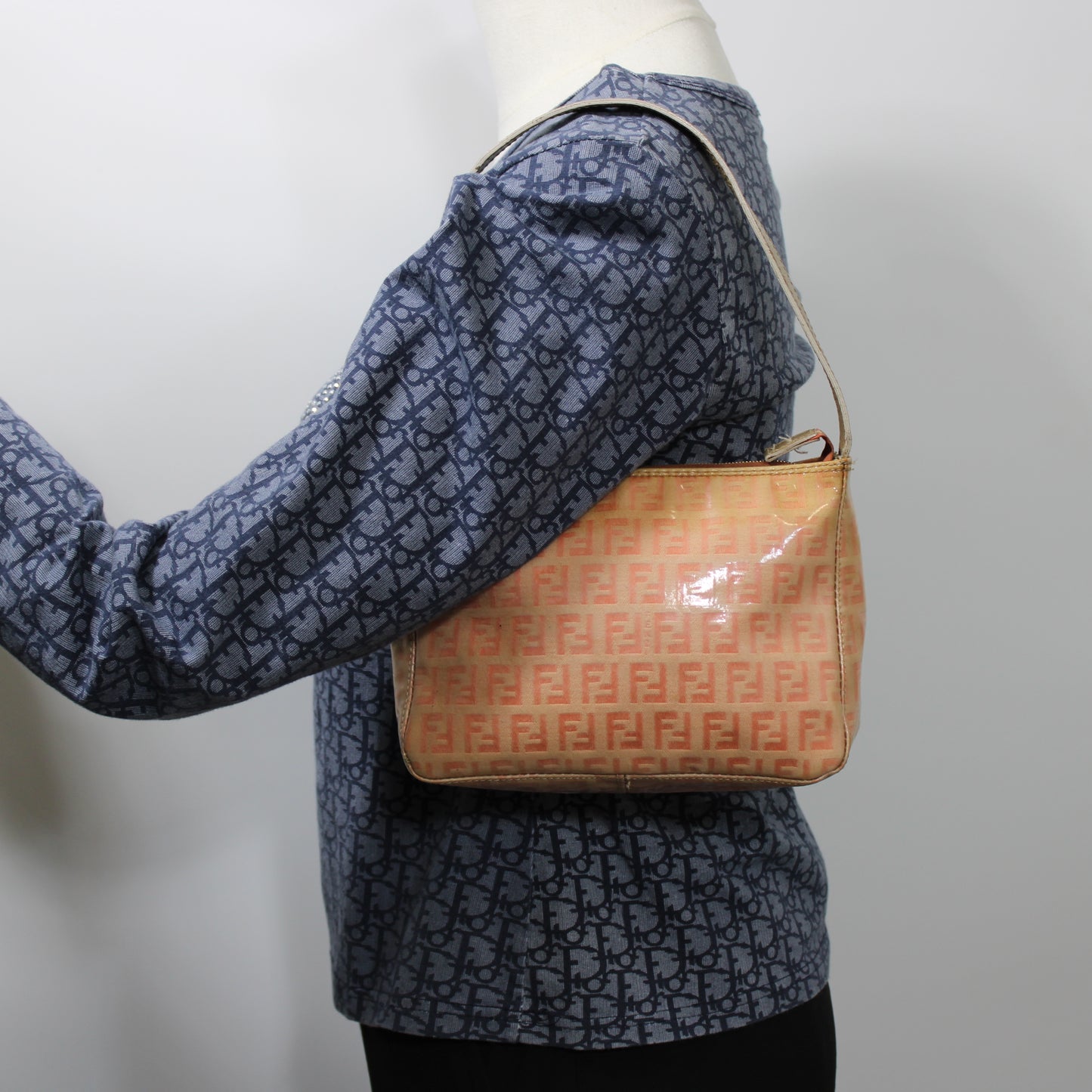 Fendi Pink Peach Patent Zucca Canvas Shoulder Bag