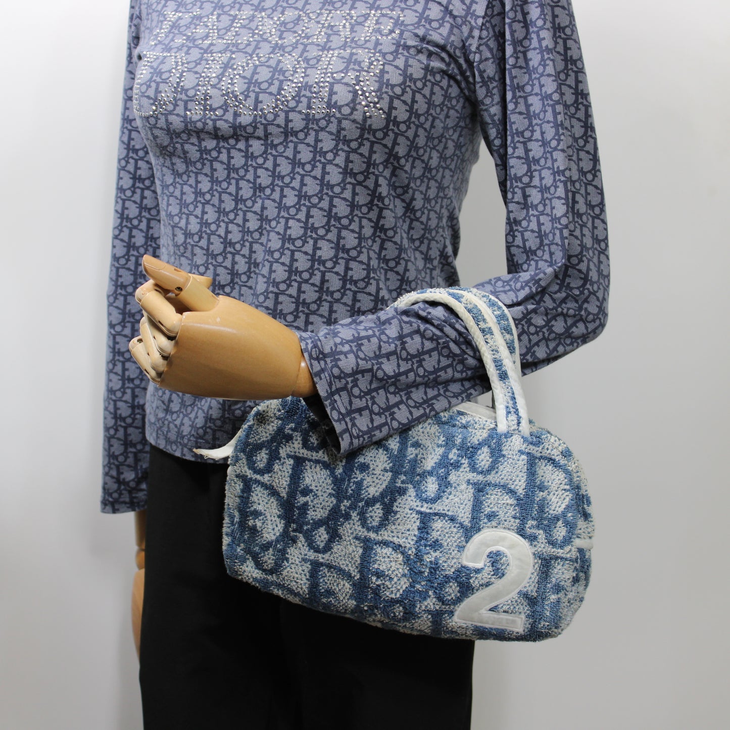 Christian Dior Blue Terry Cloth Number 2 Trotter Hand Bag