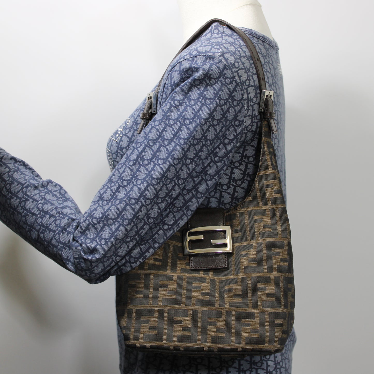 Fendi Brown Zucca Canvas Croissant Baguette Shoulder Bag