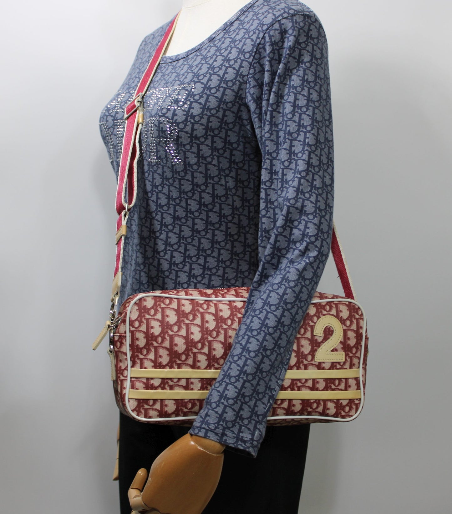 Christian Dior Burgundy Trotter Number 2 Canvas Crossbody Shoulder Bag