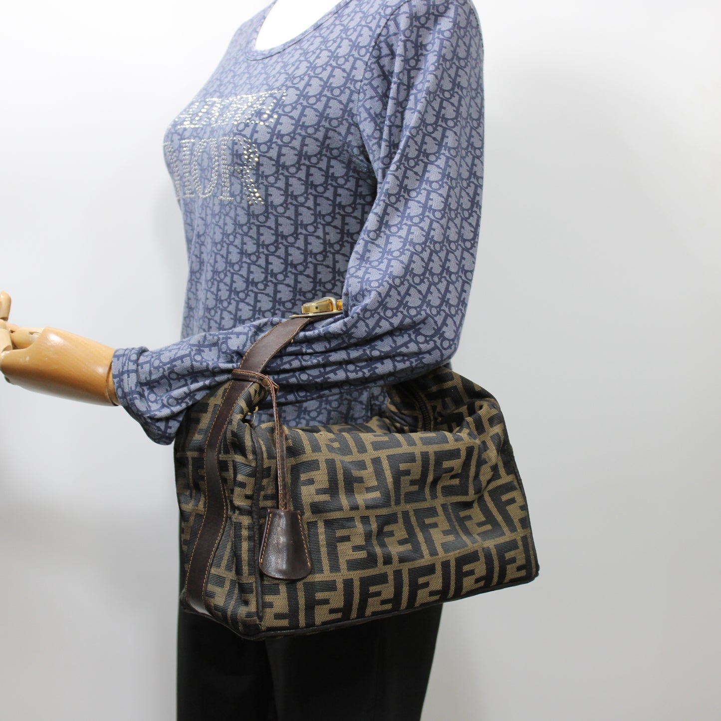 Fendi Brown Zucca Canvas Leather Lock Handbag