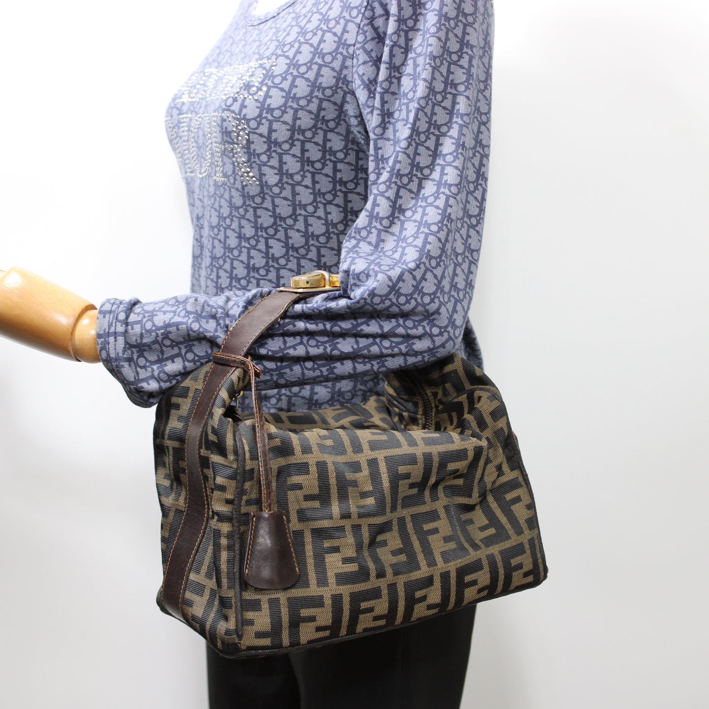 Fendi Brown Zucca Canvas Leather Lock Handbag