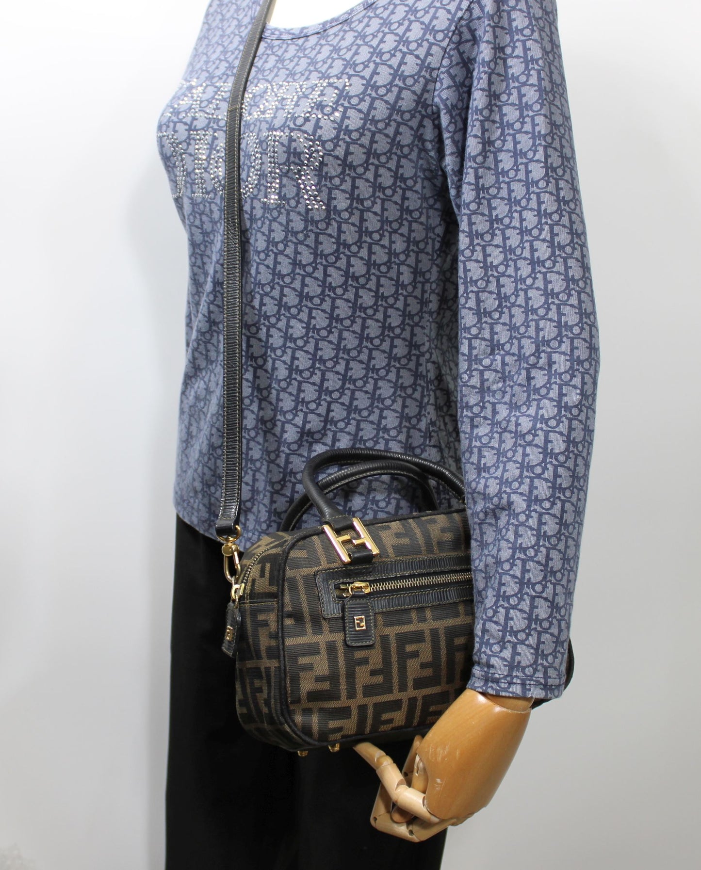Fendi Brown Zucca Canvas Mini Boston Crossbody Bag