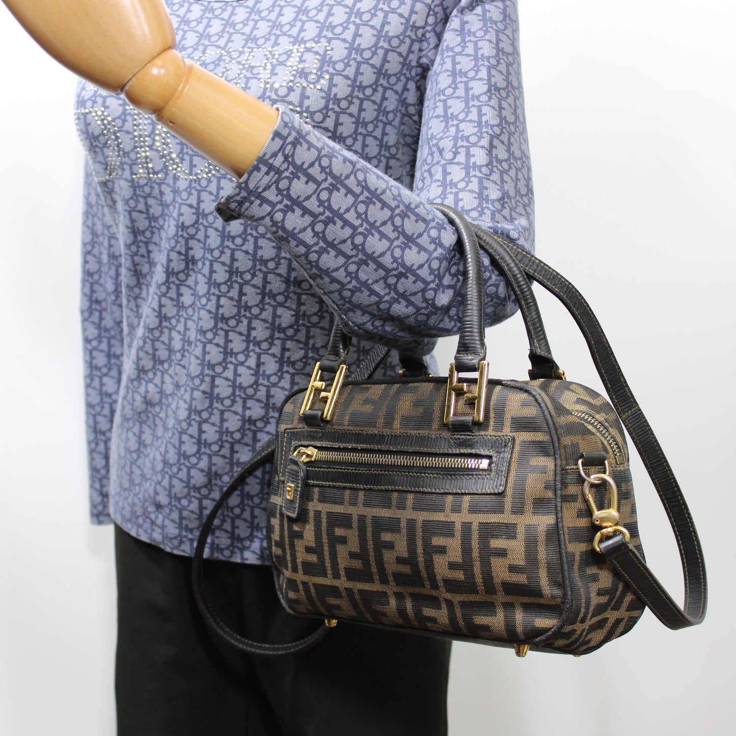 Fendi Brown Zucca Canvas Mini Boston Crossbody Bag