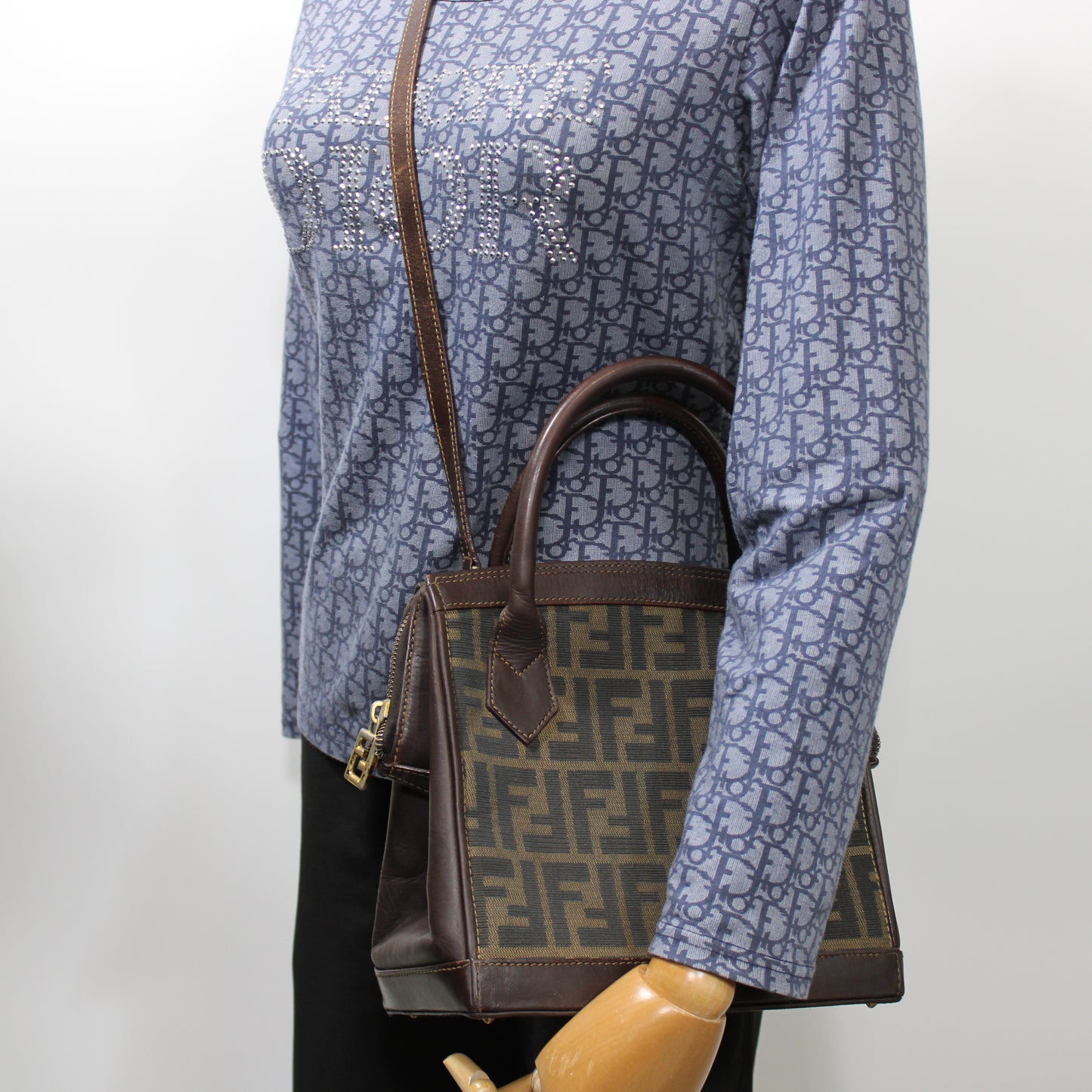 Fendi Brown Zucca Canvas Leather Tote Bag