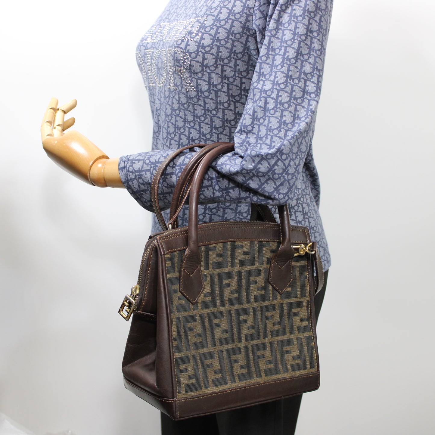 Fendi Brown Zucca Canvas Leather Tote Bag