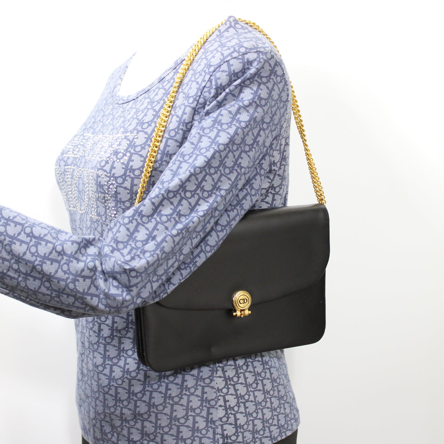 Christian Dior Black Leather Flap Chain Crossbody Shoulder Bag