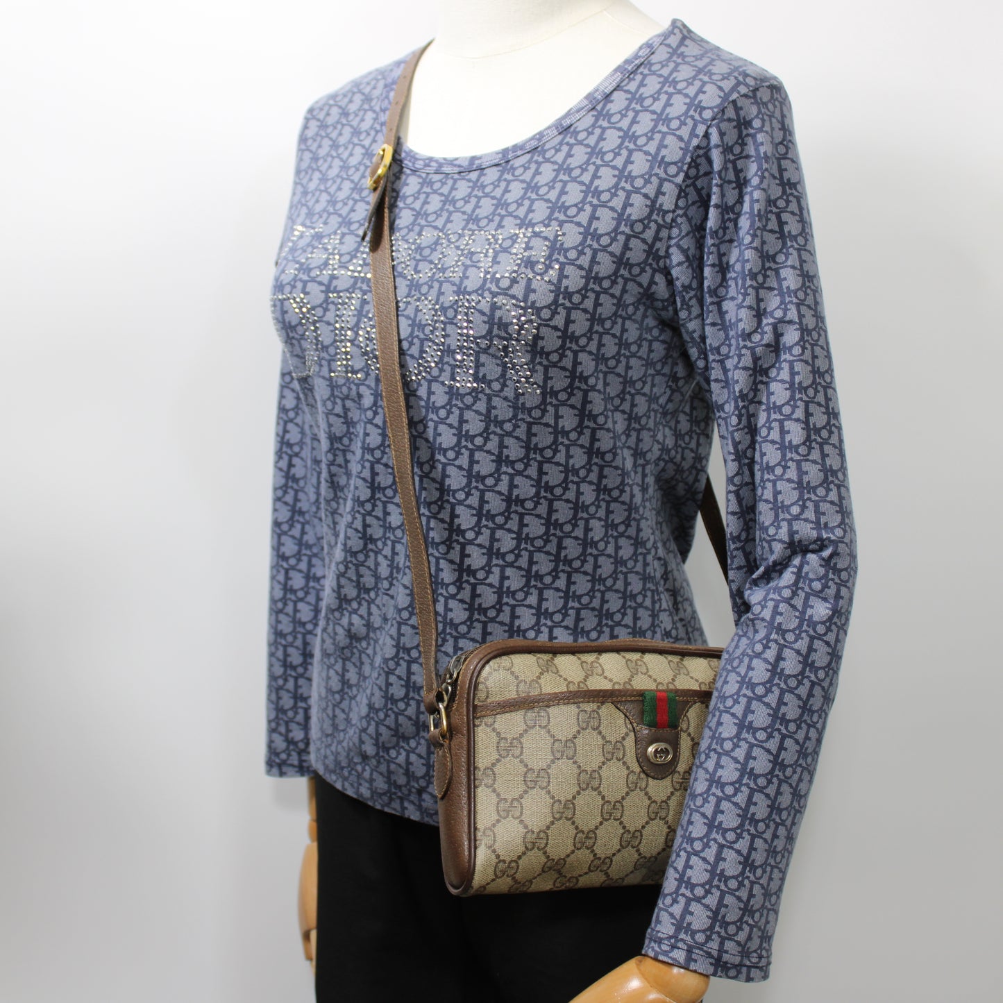 Gucci Ophidia Beige GG Supreme Canvas Brown Leather Crossbody Bag