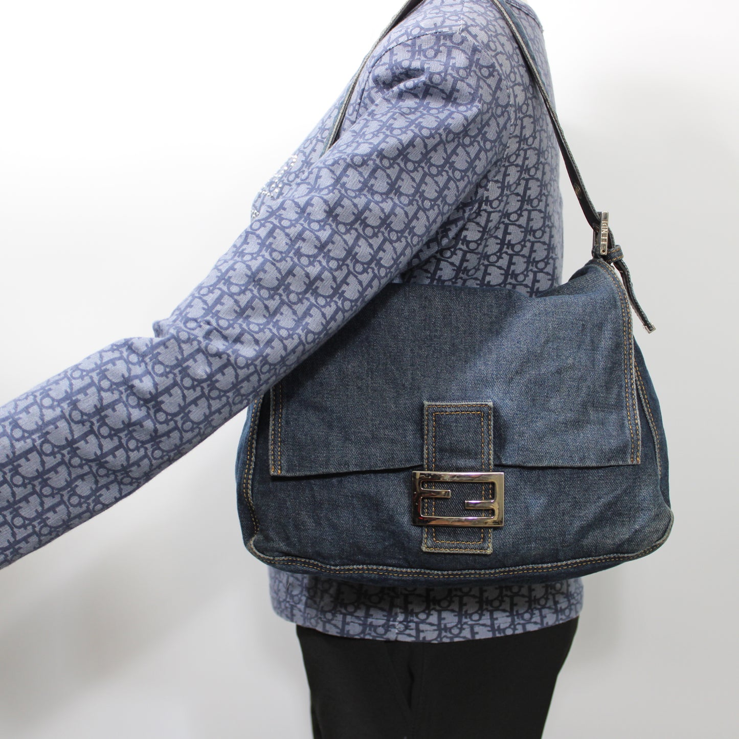 Fendi Blue Denim Mamma Baguette Shoulder Bag