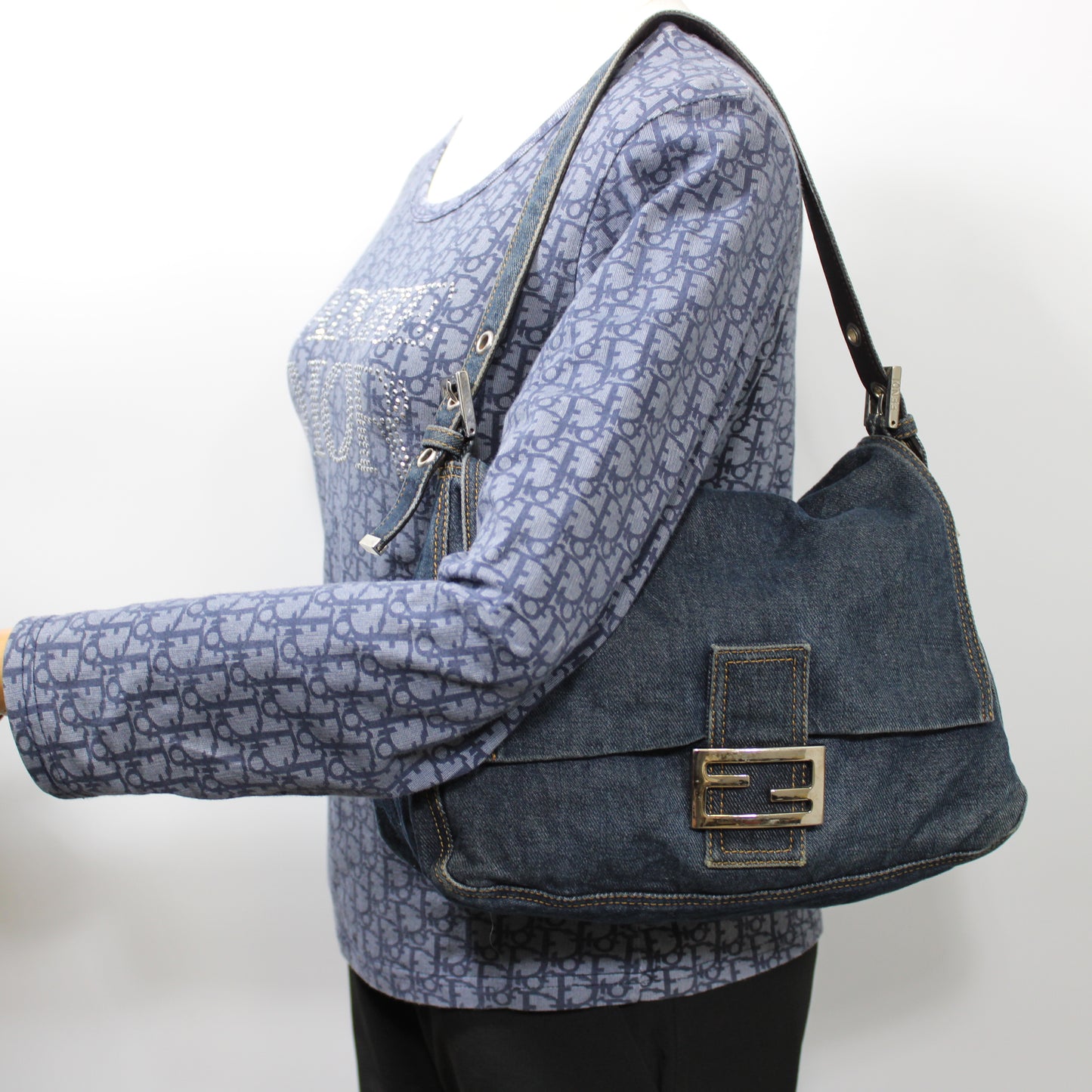 Fendi Blue Denim Mamma Baguette Shoulder Bag