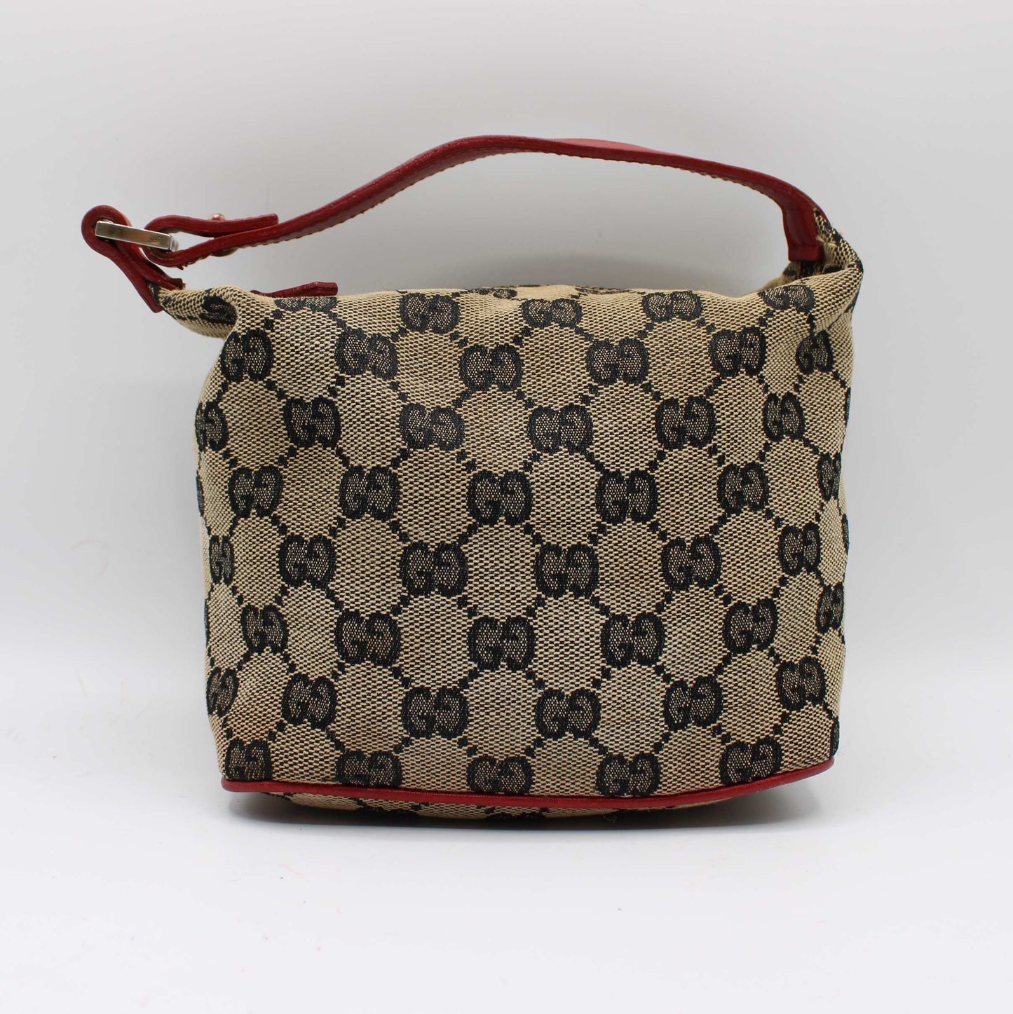 Gucci Beige GG Canvas Red Leather Single Handle Pouch Bag
