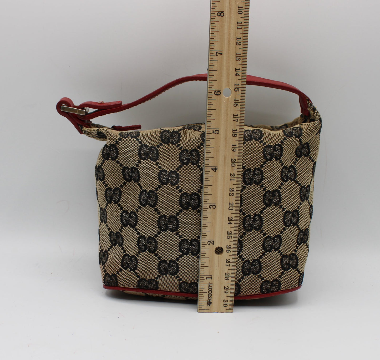 Gucci Beige GG Canvas Red Leather Single Handle Pouch Bag