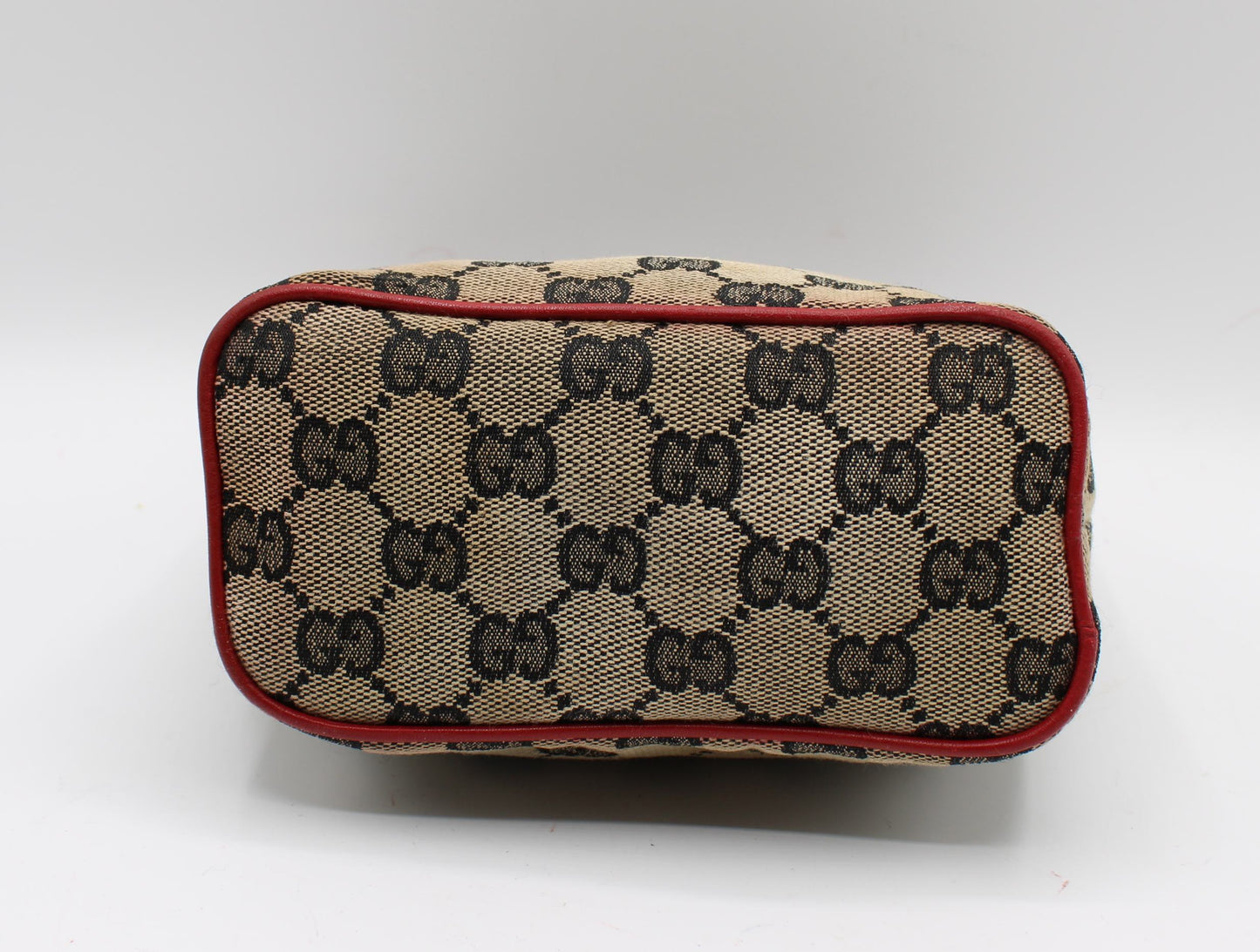 Gucci Beige GG Canvas Red Leather Single Handle Pouch Bag
