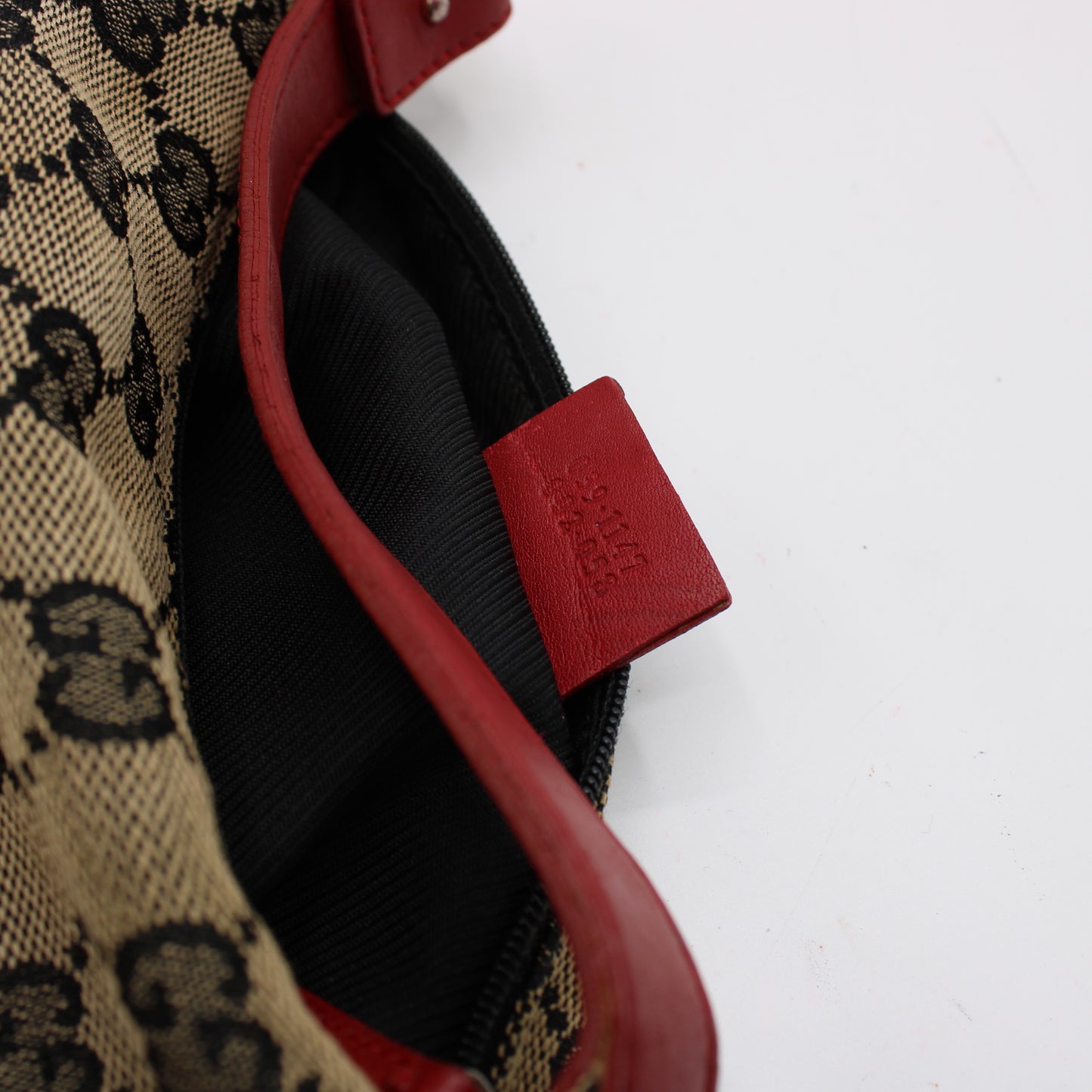 Gucci Beige GG Canvas Red Leather Single Handle Pouch Bag