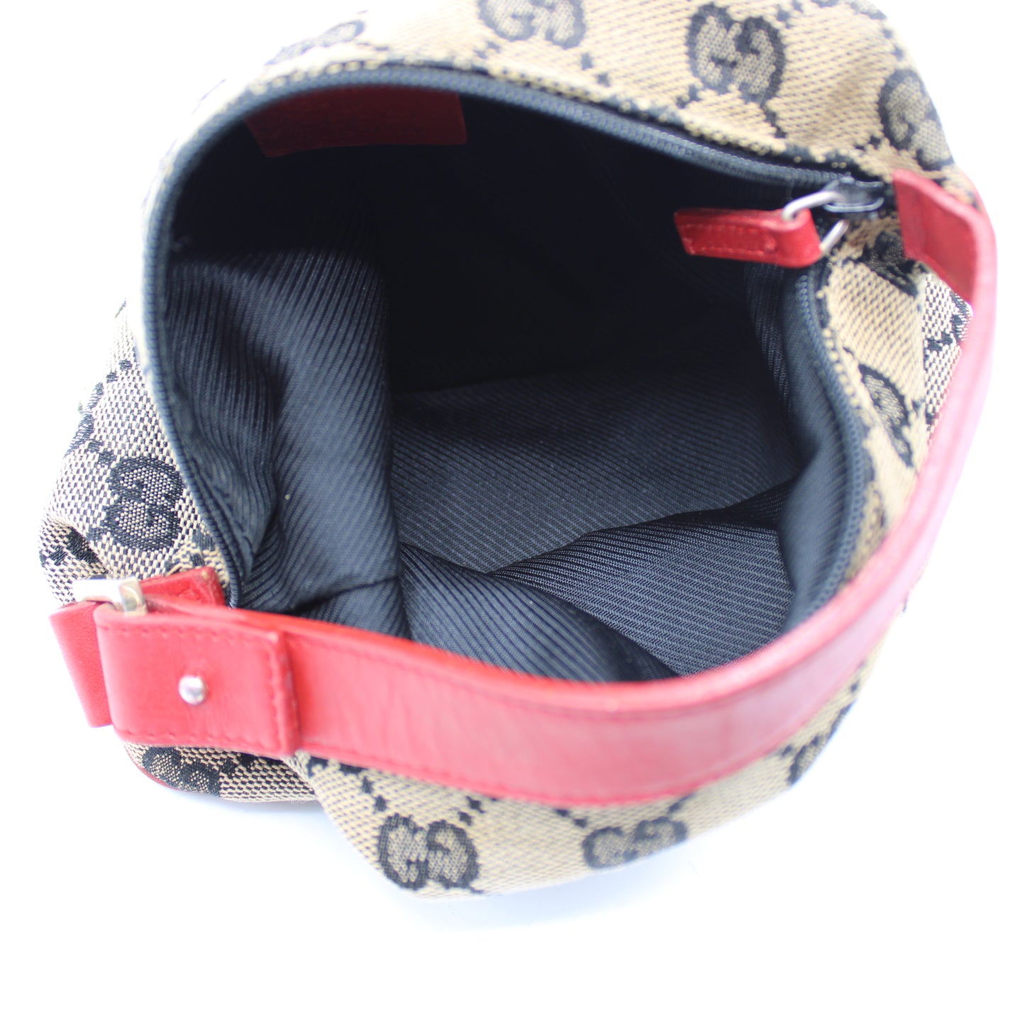Gucci Beige GG Canvas Red Leather Single Handle Pouch Bag