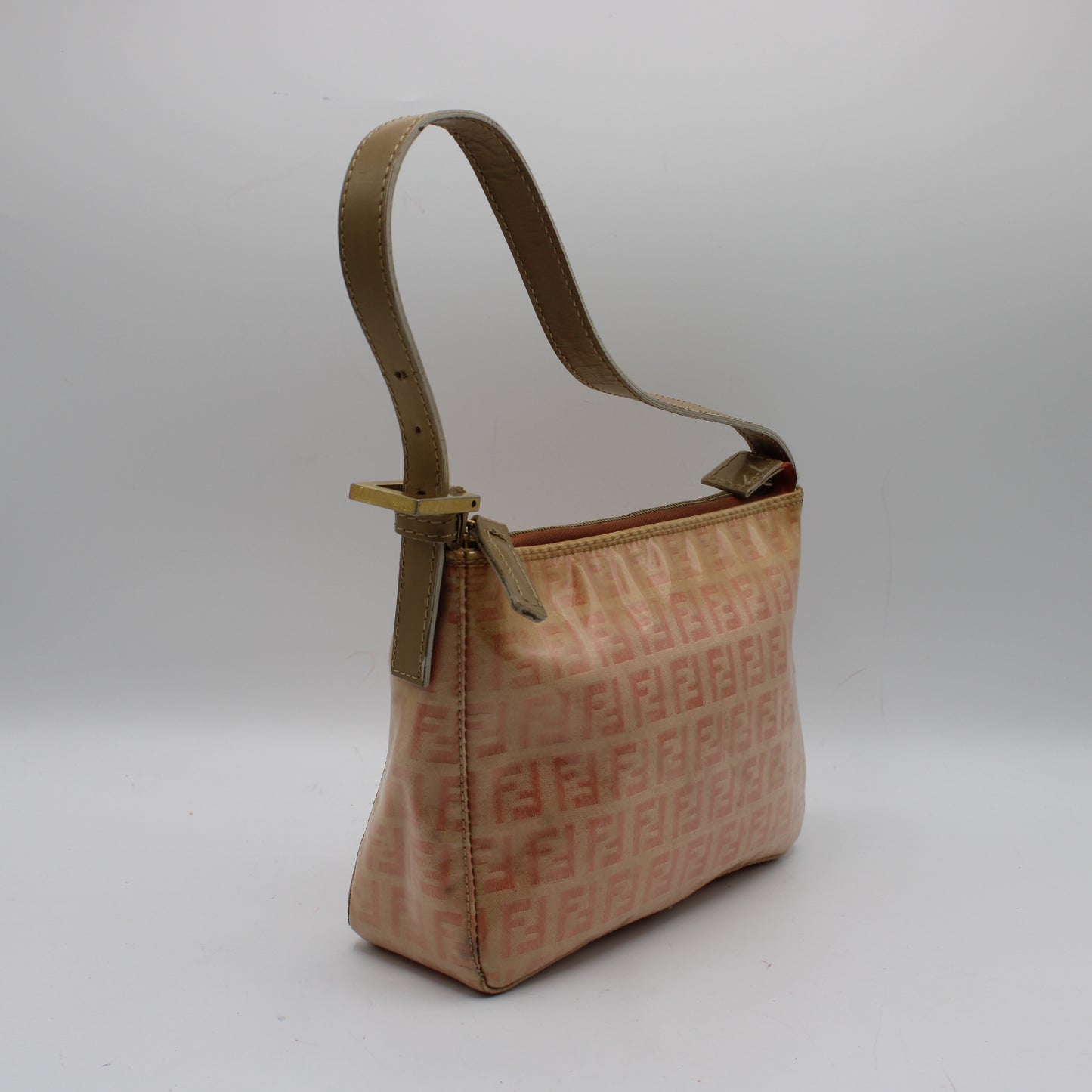 Fendi Pink Peach Patent Zucca Canvas Shoulder Bag