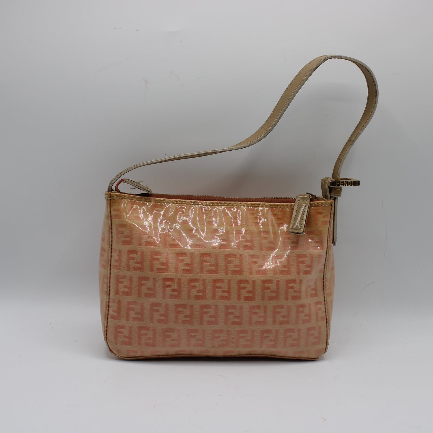 Fendi Pink Peach Patent Zucca Canvas Shoulder Bag