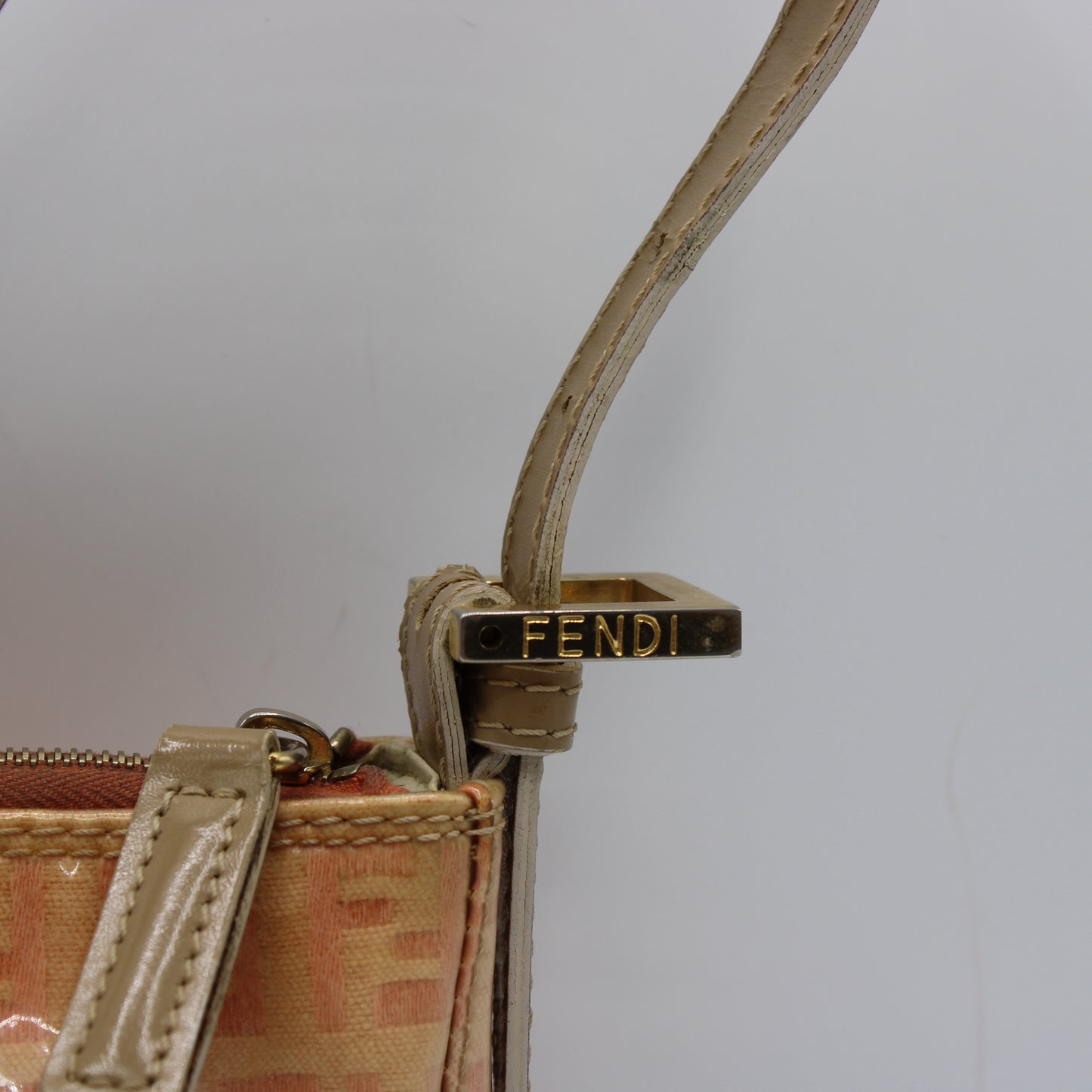 Fendi Pink Peach Patent Zucca Canvas Shoulder Bag